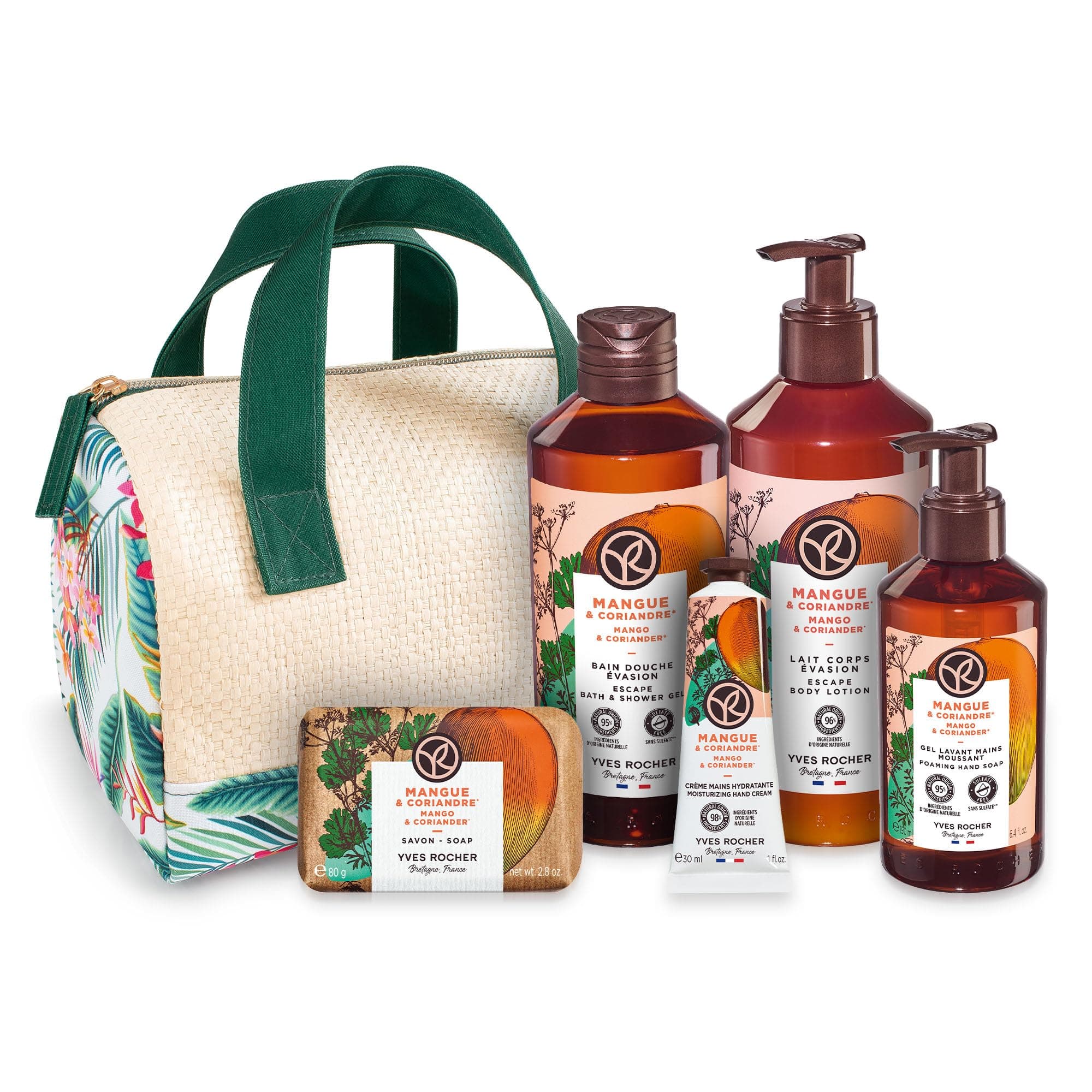 Yves Rocher Mango Coriander Bath & Body Routine 6-Piece Gift Set, Intensely Nourish Skin, 6 Items