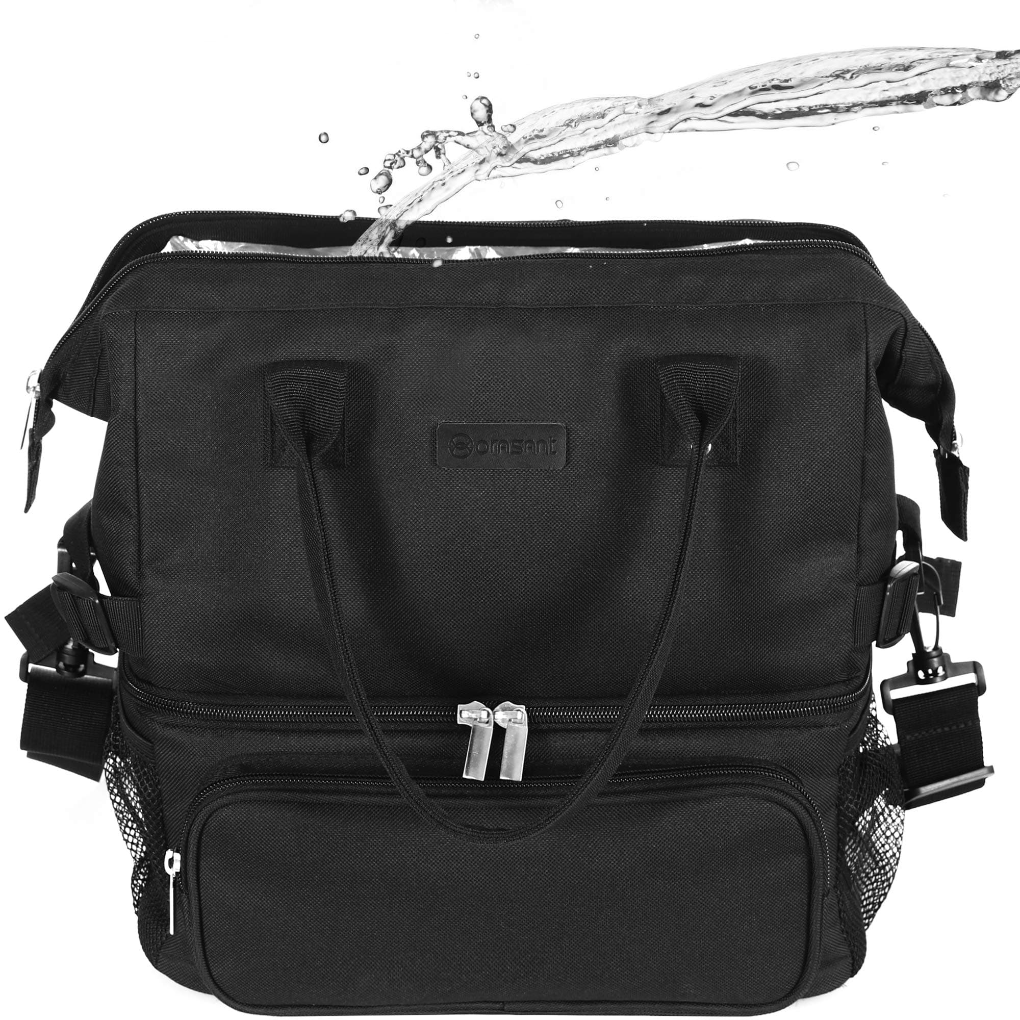 Lunch Bag, Extra Large Water-Proof& Leak-Proof Cooler& Thermal Lunch Box for Women Men, Double Deck Wide Open Heavy Duty Insulated Lunch Bag with Detachable Shoulder Strap for Work Picnic etc