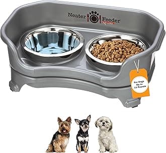 Neater Feeder Express for Small Dogs - Mess Proof Pet Feeder with Stainless Steel Food & Water Bowls - Drip Proof, Non-Tip, and Non-Slip - Gunmetal Grey