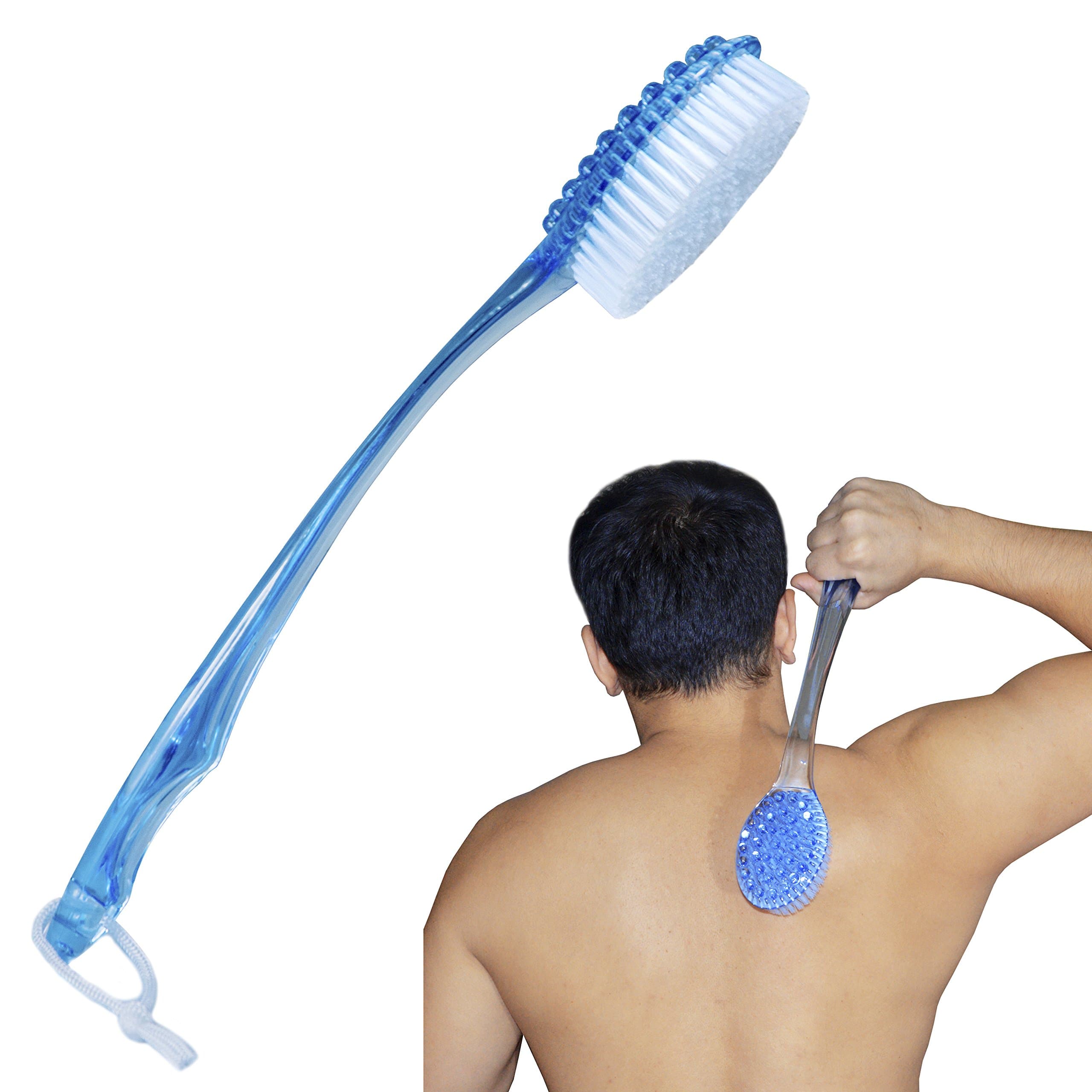 Bath Brush with 14" Long Handle Blue Shower Body Back Scrubber Massager (Blue)