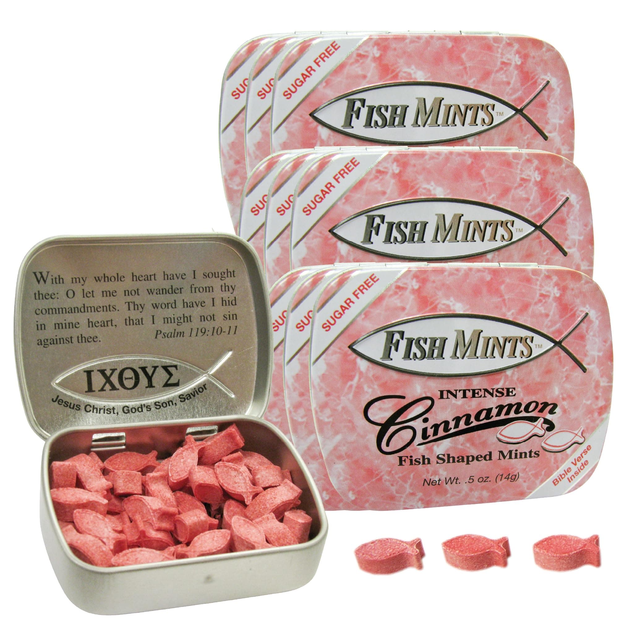 Sugar Free Fish Shaped Cinnamon Flavored Mints in a Pocket Sized Tin, 9 Count