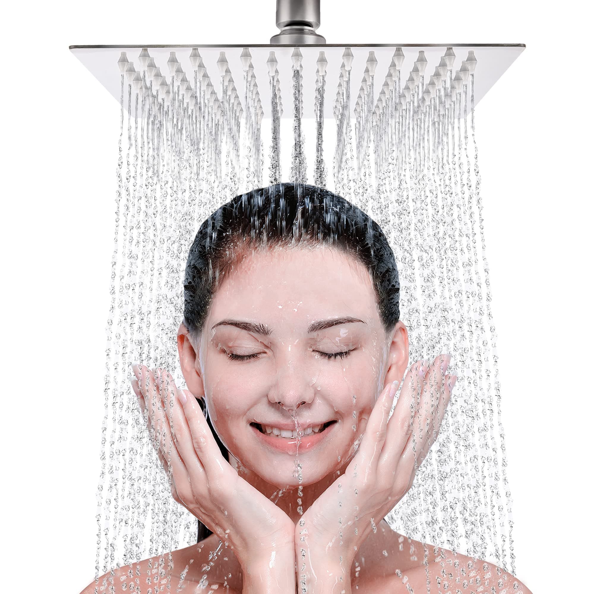 Square Rainfall Shower Head - 8 inch Large, Overhead Fixed Rain Showerhead with Angle Adjustment - Stainless Steel 304 with Chrome Finish - Standard Fitting, Easy Replacement