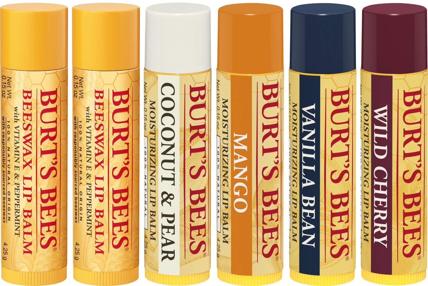 Burt's Bees 100% Natural Moisturizing Lip Balm, Multipack, 6 Tubes