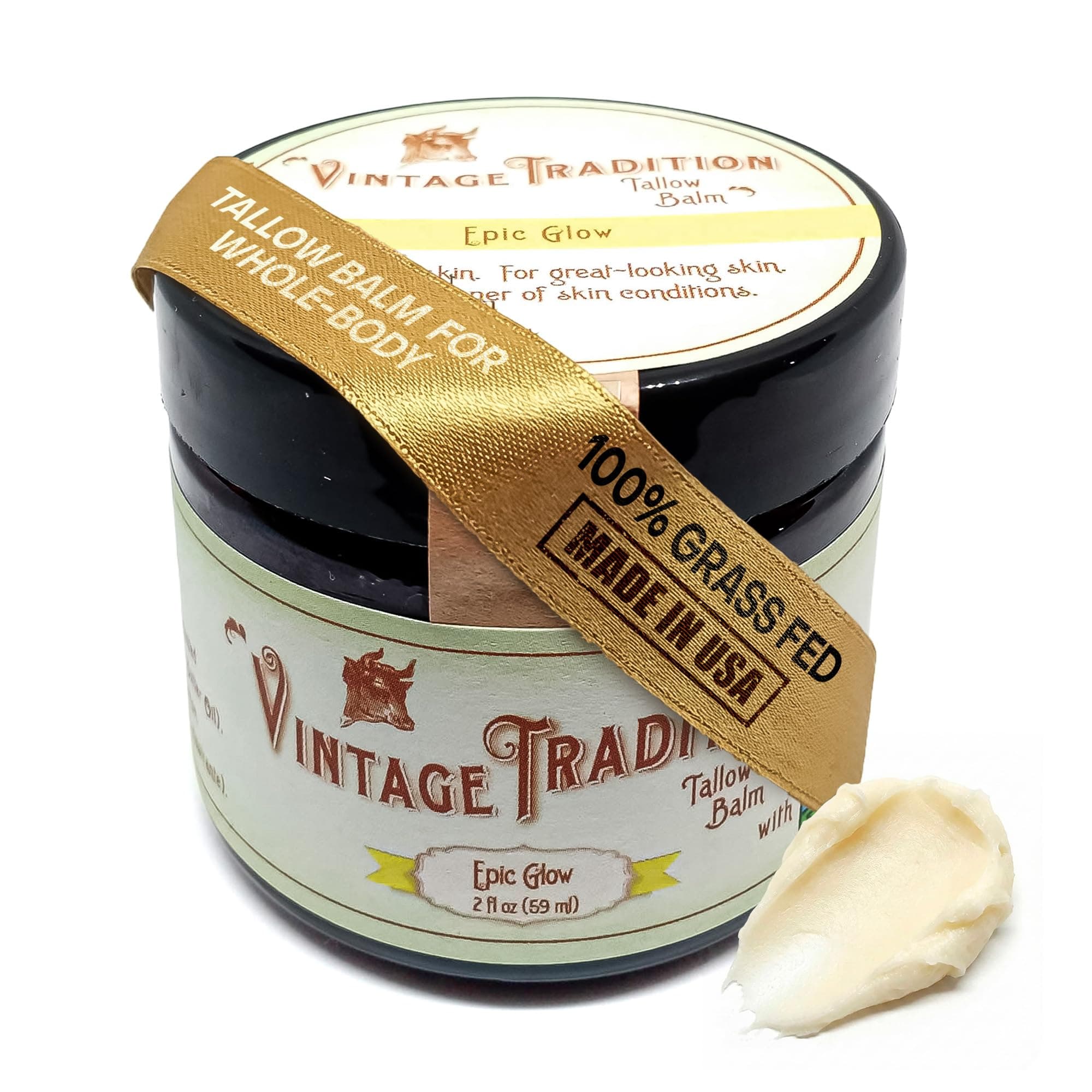 Epic Glow Beef Tallow Balm – Glow Boosting Moisturizer with Lavender Oil, Myrrh Oil, Manuka Face Oil, and Fish Oils – Beef Tallow for Skin Care from Head to Toe, 2 fl. oz.