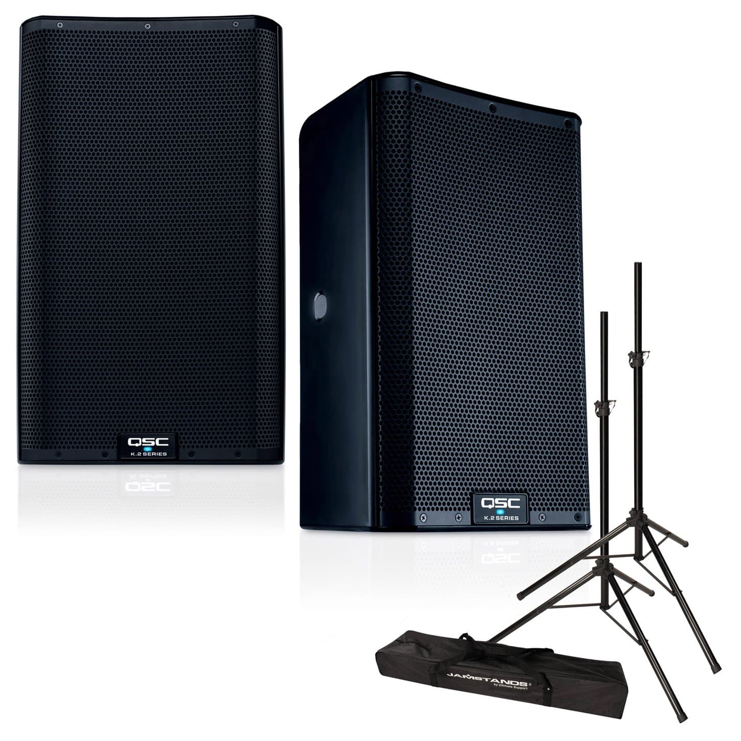 QSC K12.2 12" 2000 Watt Powered Speakers (Pair) with Speaker Stands