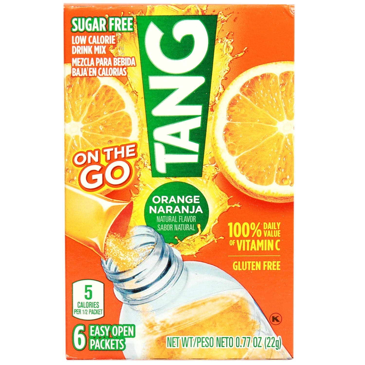 Tang Zero Sugar Orange Low Calorie Drink Mix, 6 Packets, 0.77 oz / 22 g