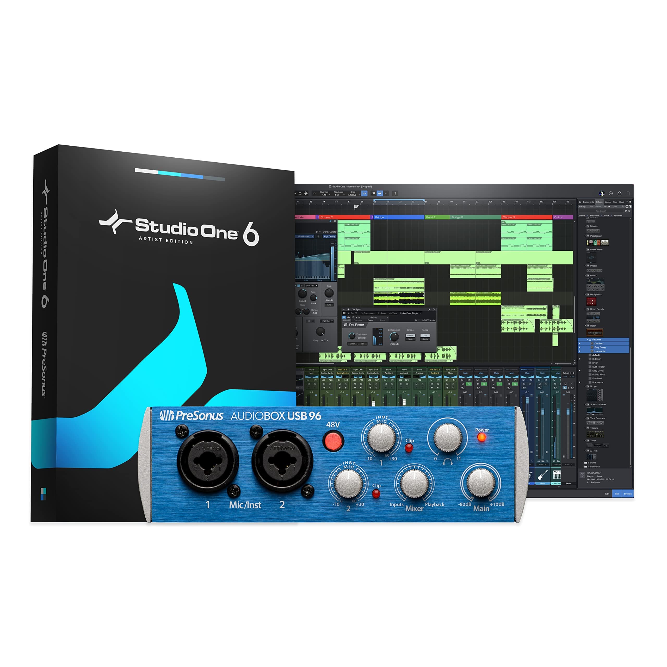 PresonUS Audiobox USb 96 2X2 USb Audio Interface, Blue, Audiobox USb 96, Pc/Mac 2 Mic Pres