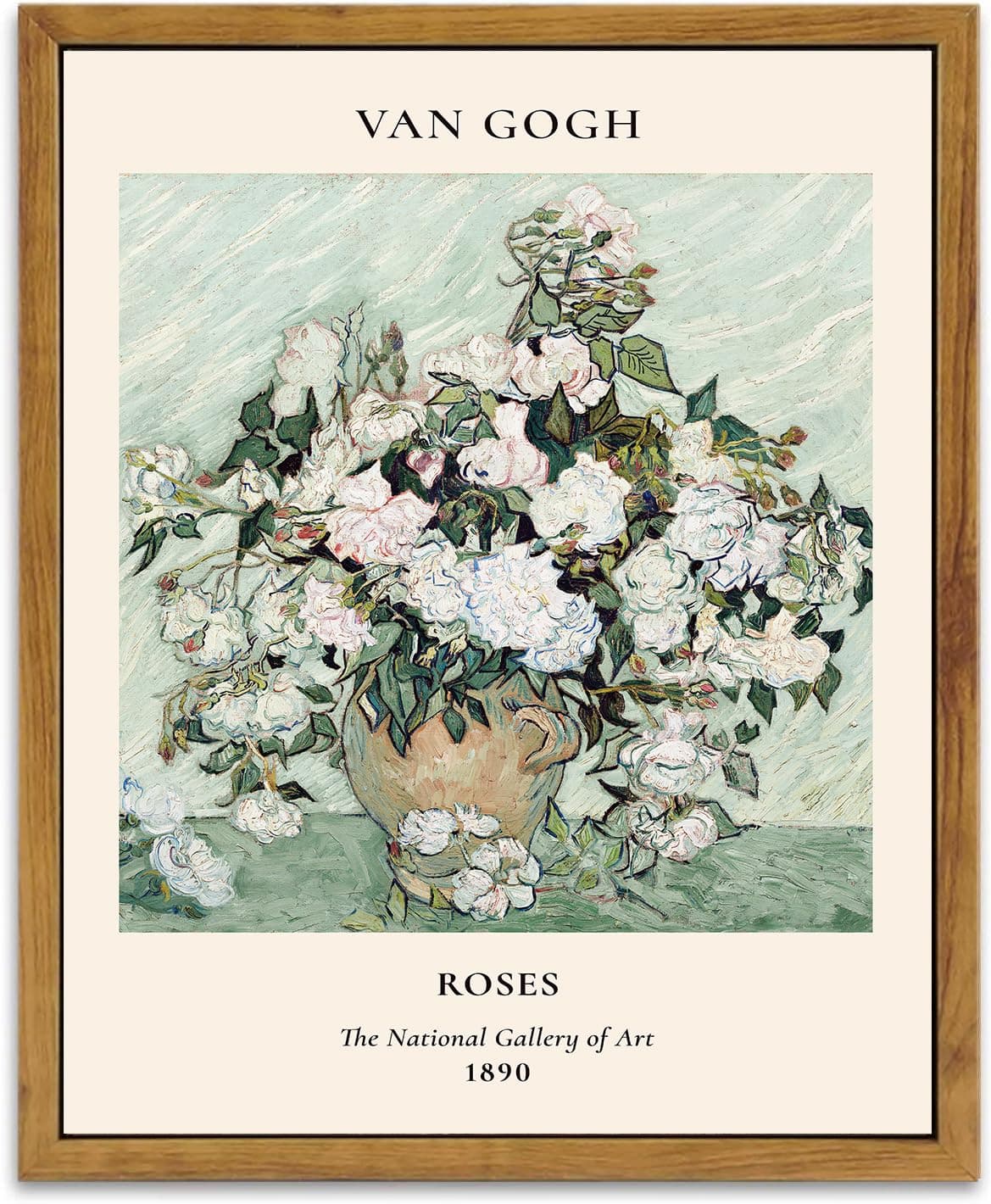 KBKBART Sage Green Framed Canvas Wall Art, Abstract Van Gogh Wall Art Exhibition Posters, Vintage Flower Art Prints Painting, Retro Boho Green Wall Decor for Aesthetic Bedroom Bathroom Decor (16"x24")