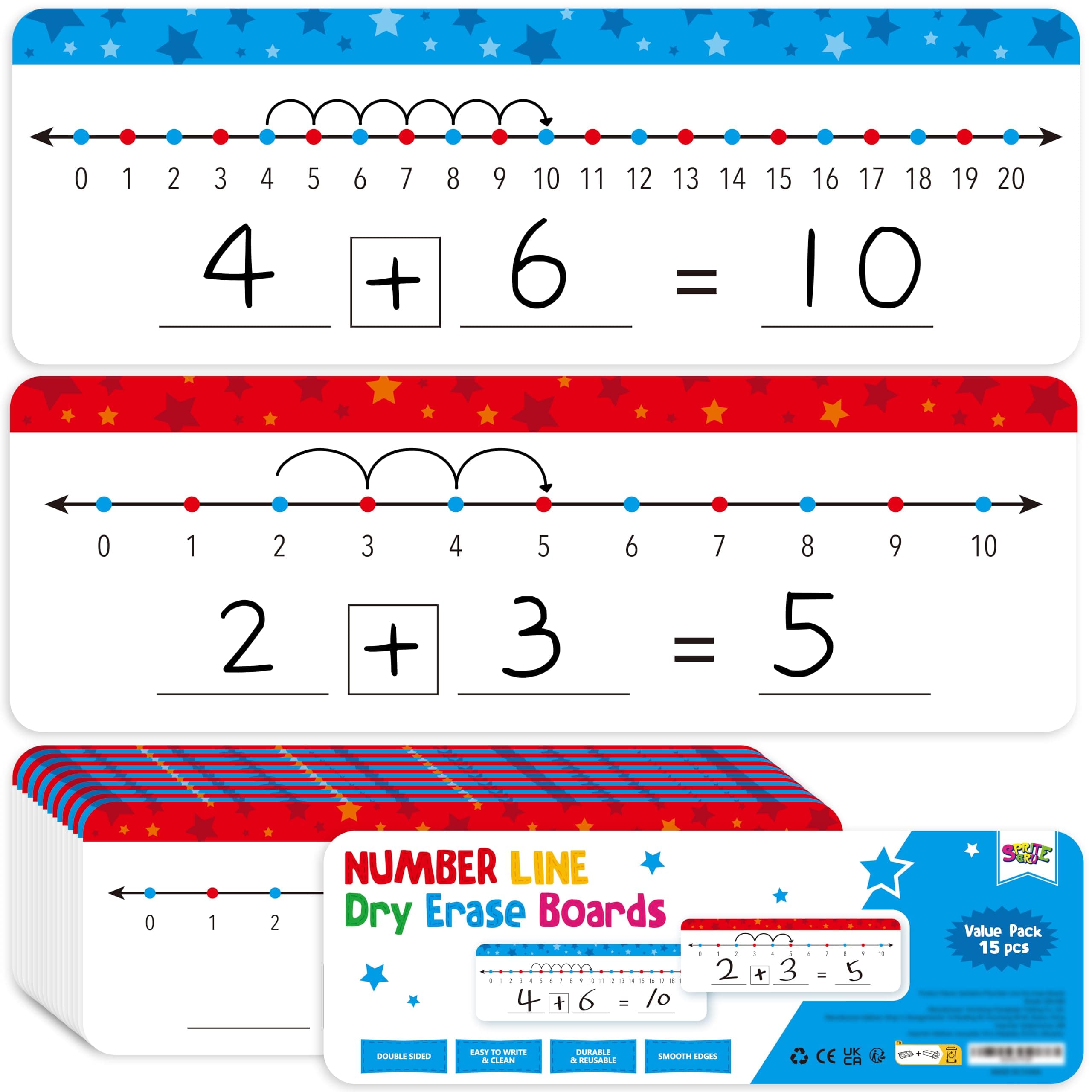 15 PCS Number Line Dry Erase Boards, Double Sided Writable and Erasable Board-0-10 on One Side & 0-20 on Other Side Math White Board for Kids, Students, Classroom and Home (12” x 4”)