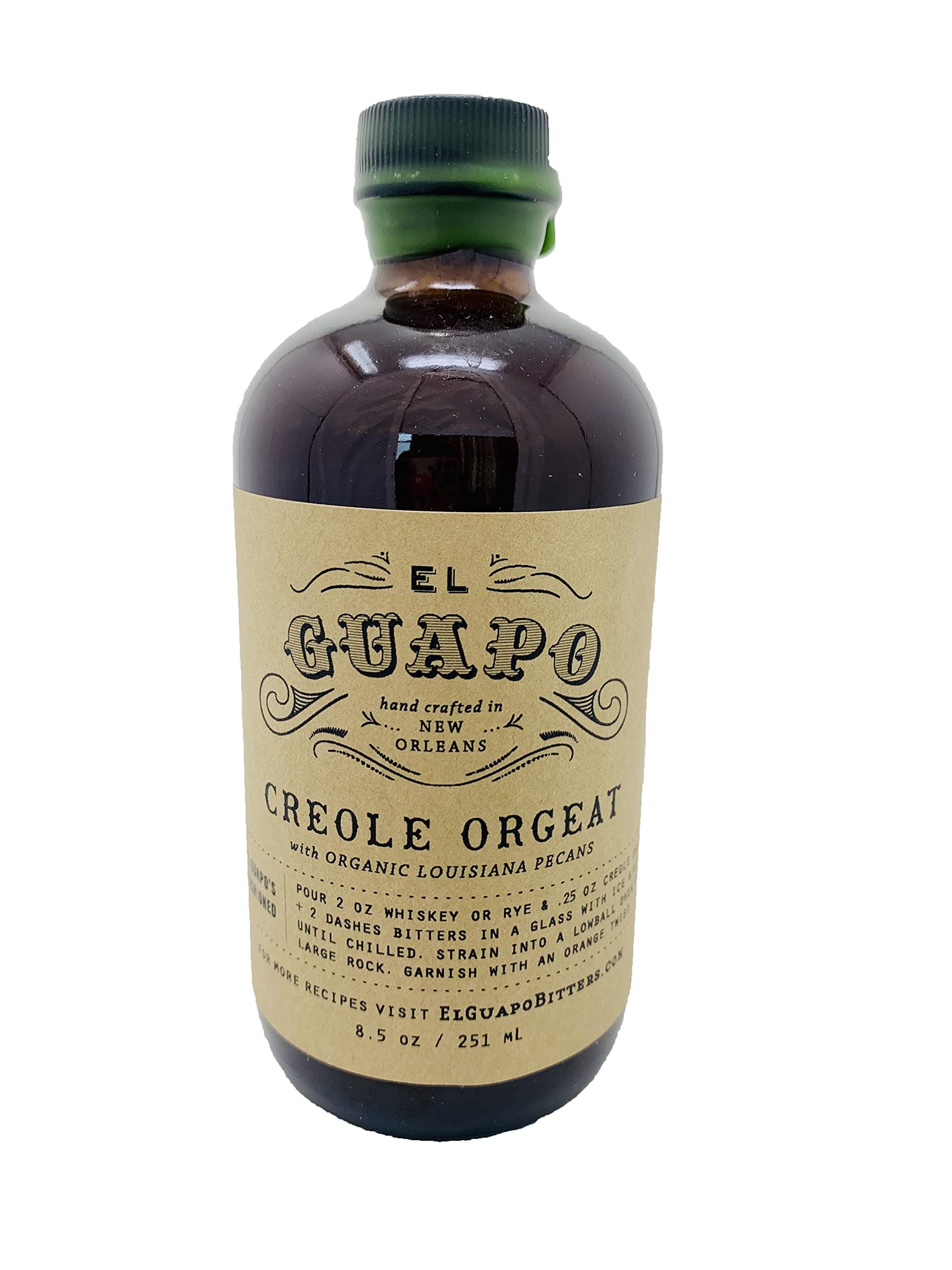 El Guapo Bitters Creole Orgeat Syrup Made with Pecans Instead of Almonds and Pure Luisianna Cane Sugar - Perfect Addition to Milk Punch or Eggnog - Excellent Almond Syrup Substitute (8.5 oz)
