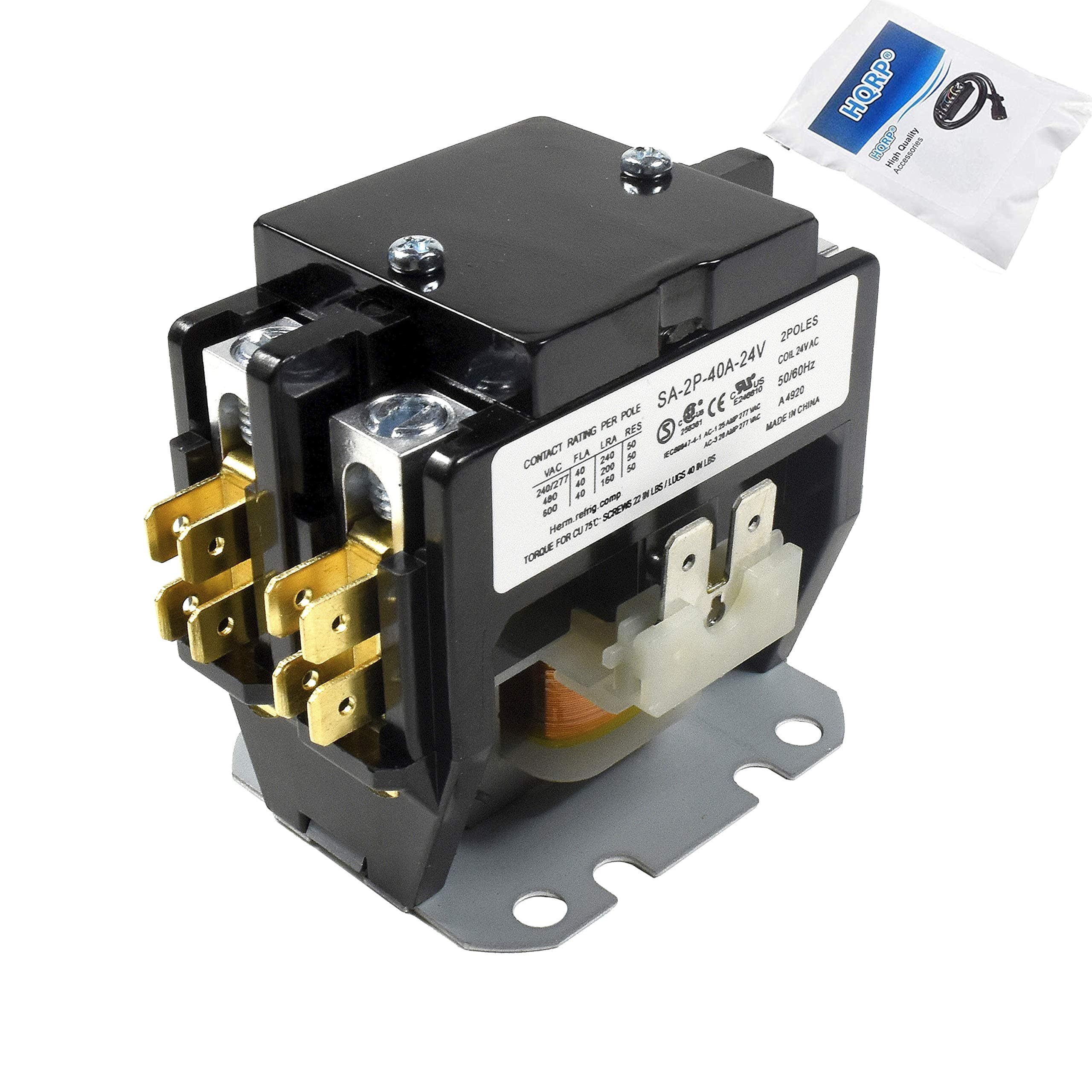 HQRPDouble Pole / 2 Pole 40 Amp Coil 24-Volt AC Condenser Contactor Compatible with Eaton Cutler Hammer Siemens GE Tyco C25BNB240T 45GG20AJ CR453CE2HBB 3100Y20Q18999CL C240A HN52TC024, UL Listed