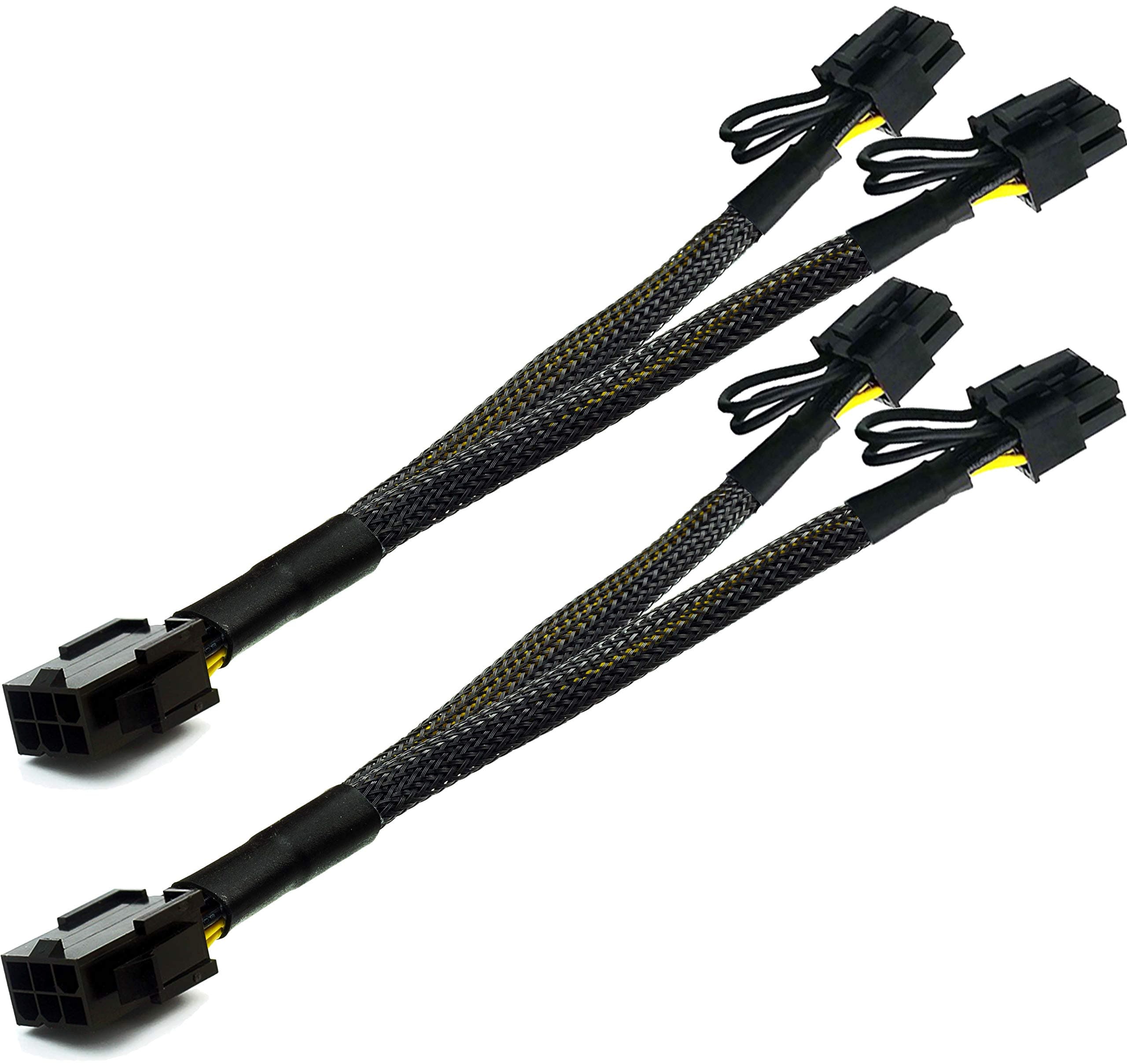 PCI-e 6 Pin to Dual PCIe 8 Pin (6+2) Graphics Card PCI Express Power Adapter GPU VGA Y-Splitter Extension Cable Mining Video Card Sleeved Power Cable 9 inches (2 Pack)