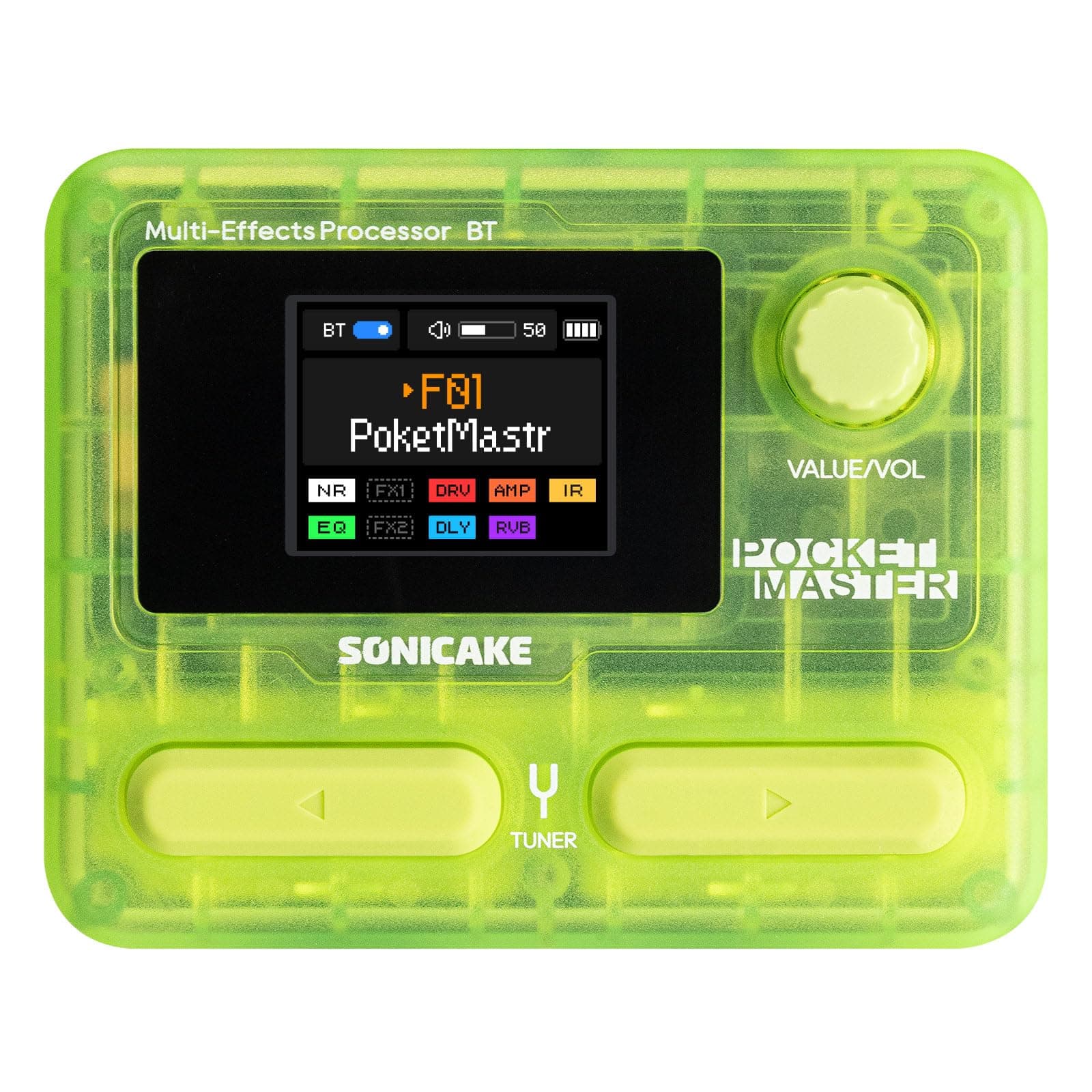 SONICAKE Pocket Master Guitar Bass Amp Modeling IR Cabinets Simulation Multi-Effects with Stereo OTG USB Audio Interface BT Audio 1.77" LCD Color Screen Transparent Green