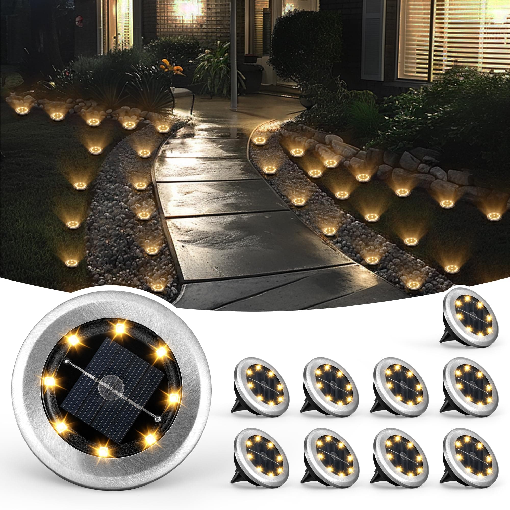 SOLPEX Mini Solar Ground Lights, 10 Pack Solar Lights Outdoor Waterproof, Pathway Lights Solar Powered, Solar Garden Lights, Landscape Lighting for Yard Driveway Walkway (Warm White)
