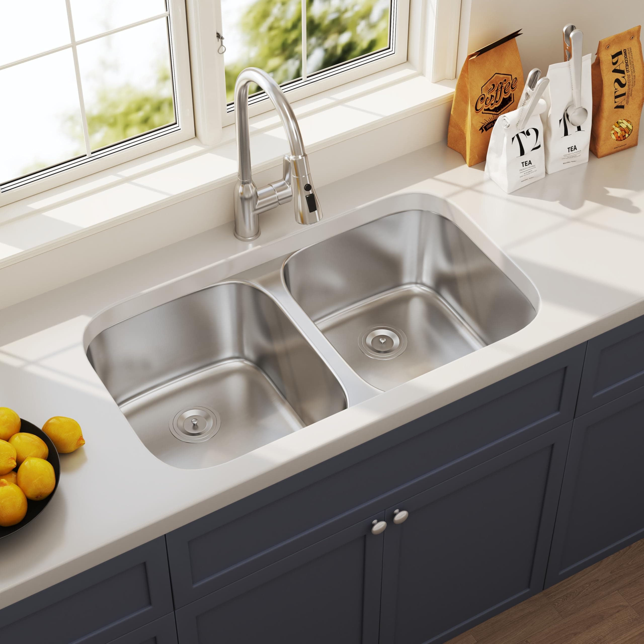 32 Inch Undermount Double Bowl Kitchen Sink 50/50 Stainless Steel 18 Gauge Commercial Grade Satin Finish Sinks 32" x 18" x 9"