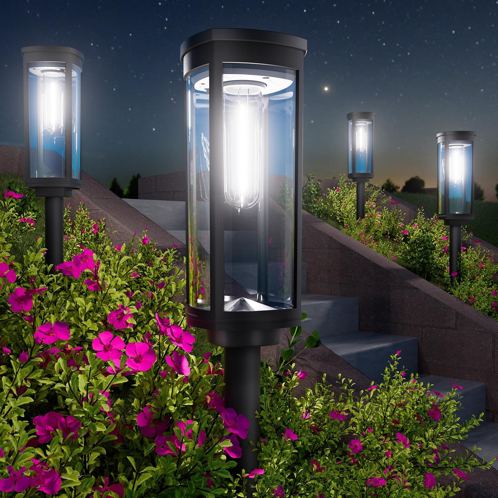 BITPOTT Bright Solar Pathway Lights Outdoor, 8 Pack Solar Garden Lights for Outside Waterproof IP65, Auto On/Off Outdoor Light for Yard Garden Lawn Walkway Driveway Landscape Lighting