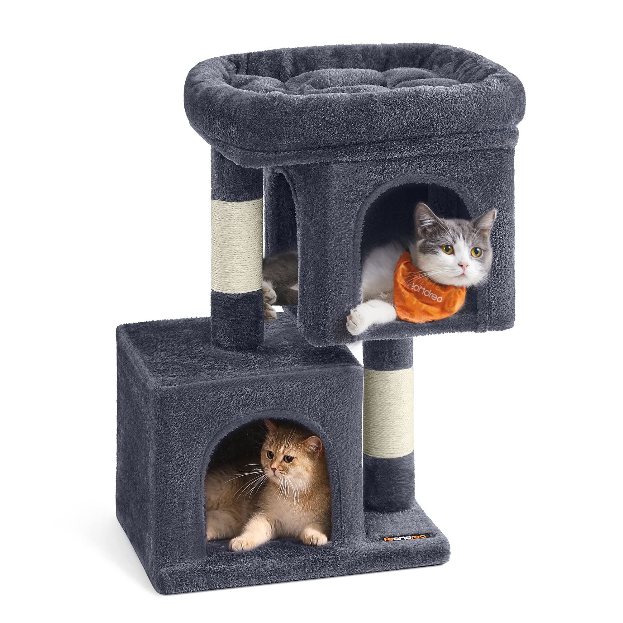 Cat Tree, 26.4-Inch Cat Tower, Plush Condo for Kittens up to 7 lb, Large Perch, 2 Caves, Scratching Post, Smoky Gray UPCT611G01