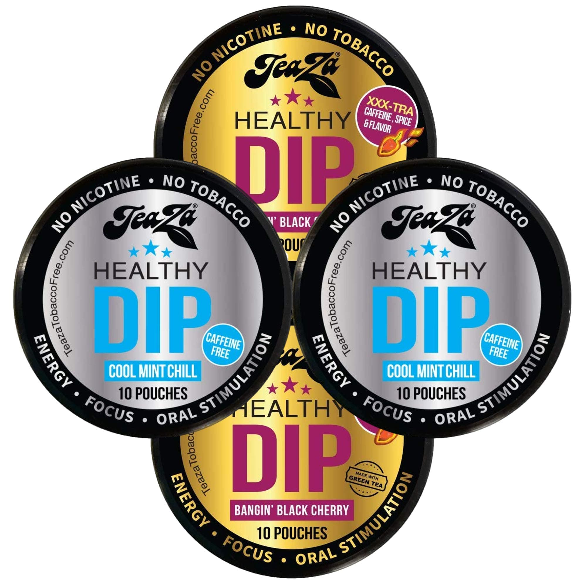 Herbal Energy Pouch Cherry & Chill Bundle - 4 Pucks 2 Cool Mint Chill 2 Banging Black Cherry Tobacco Replacement