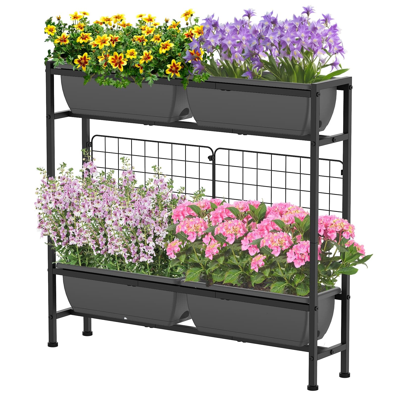 Raised Planter Box, Plastic Raised Garden Bed with Legs, Standing Planter Box with Drainage Holes & Trellis, 32" Elevated Flower Beds Outdoor & Indoor for Vegetables, Balcony, Patio, Grey