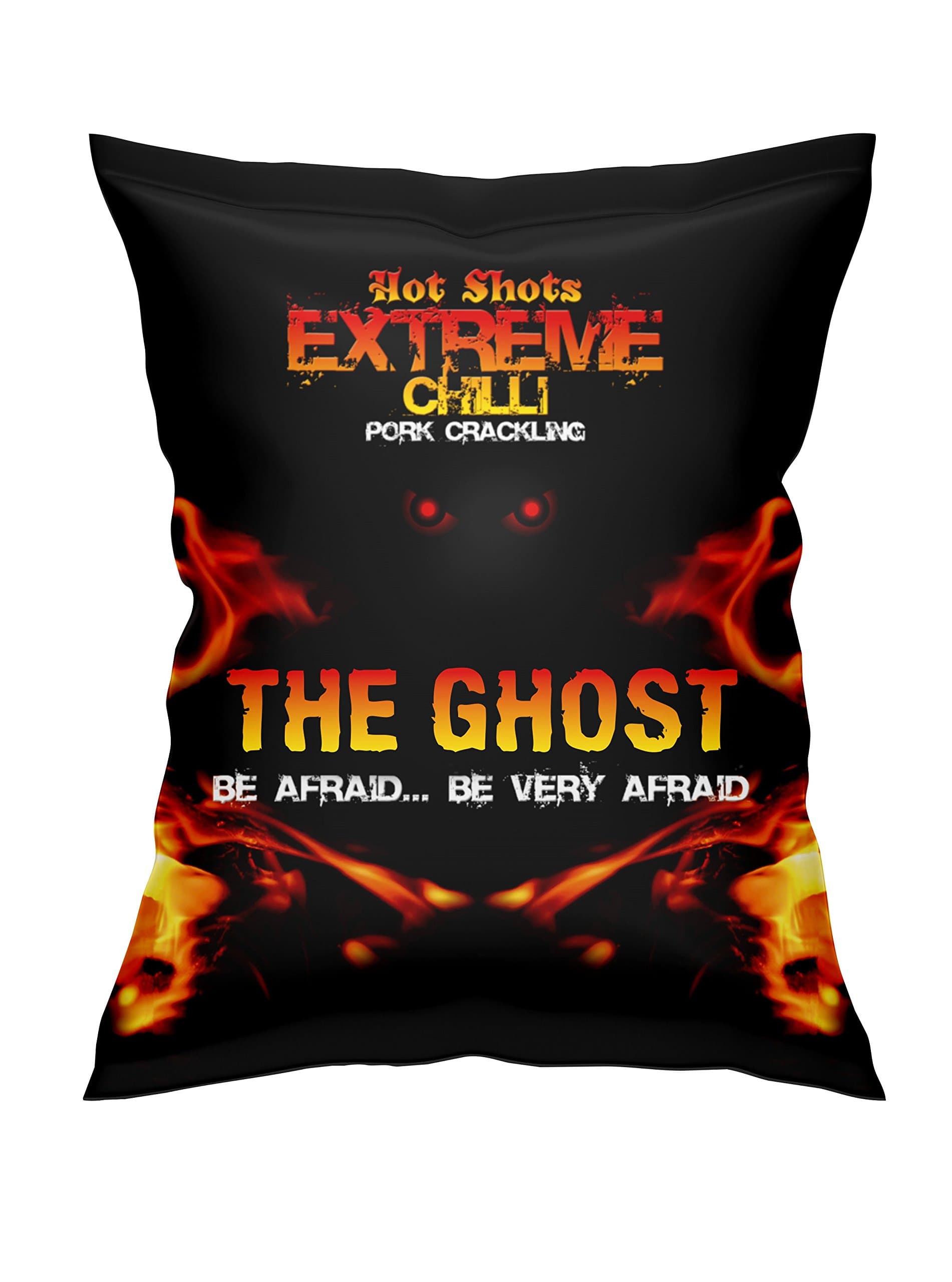 Ghost Extreme Chilli Pork Scratchings 35g x 12 Pub Hanging Card - These Black Country double cooked pork scratchings offer a more lighter softer bite but same great taste.