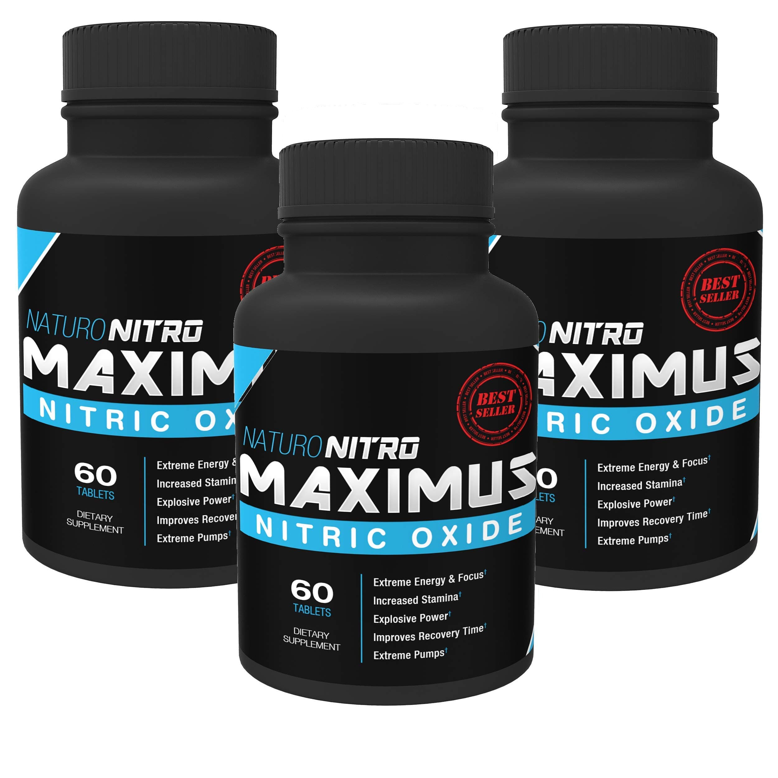 Maximus Nitric Oxide Tablets High Potency NO Booster and L-arginine Supplement - Allows You to Build Muscle Faster, Workout and Train Longer and Harder 60 Tablets, Pack of 3-180c