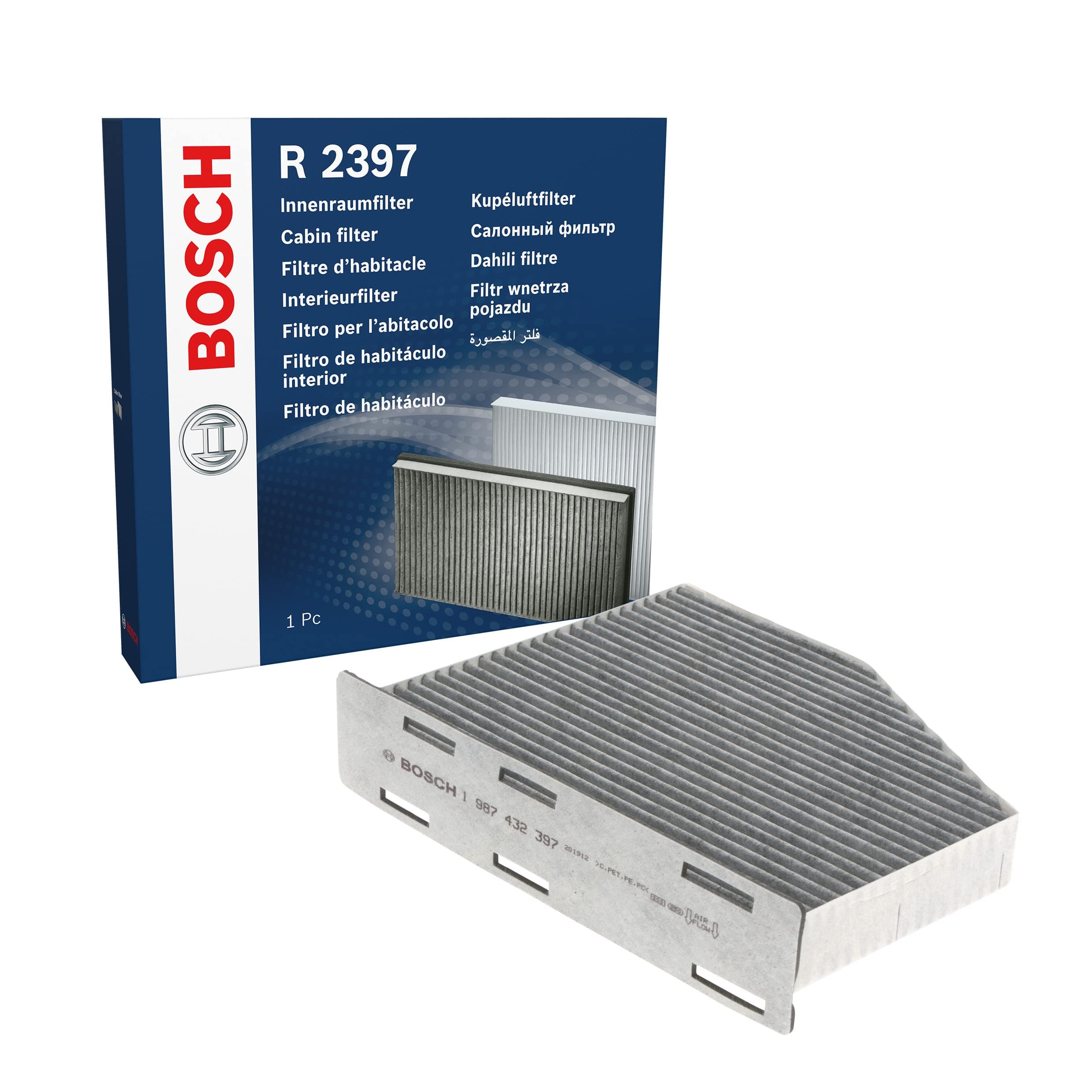 Bosch R2397 Activated Carbon Cabin Filter, Replacement Filter - Against Unpleasant Smells, Pollen and Dust for Cleaner Air Inside the Vehicle