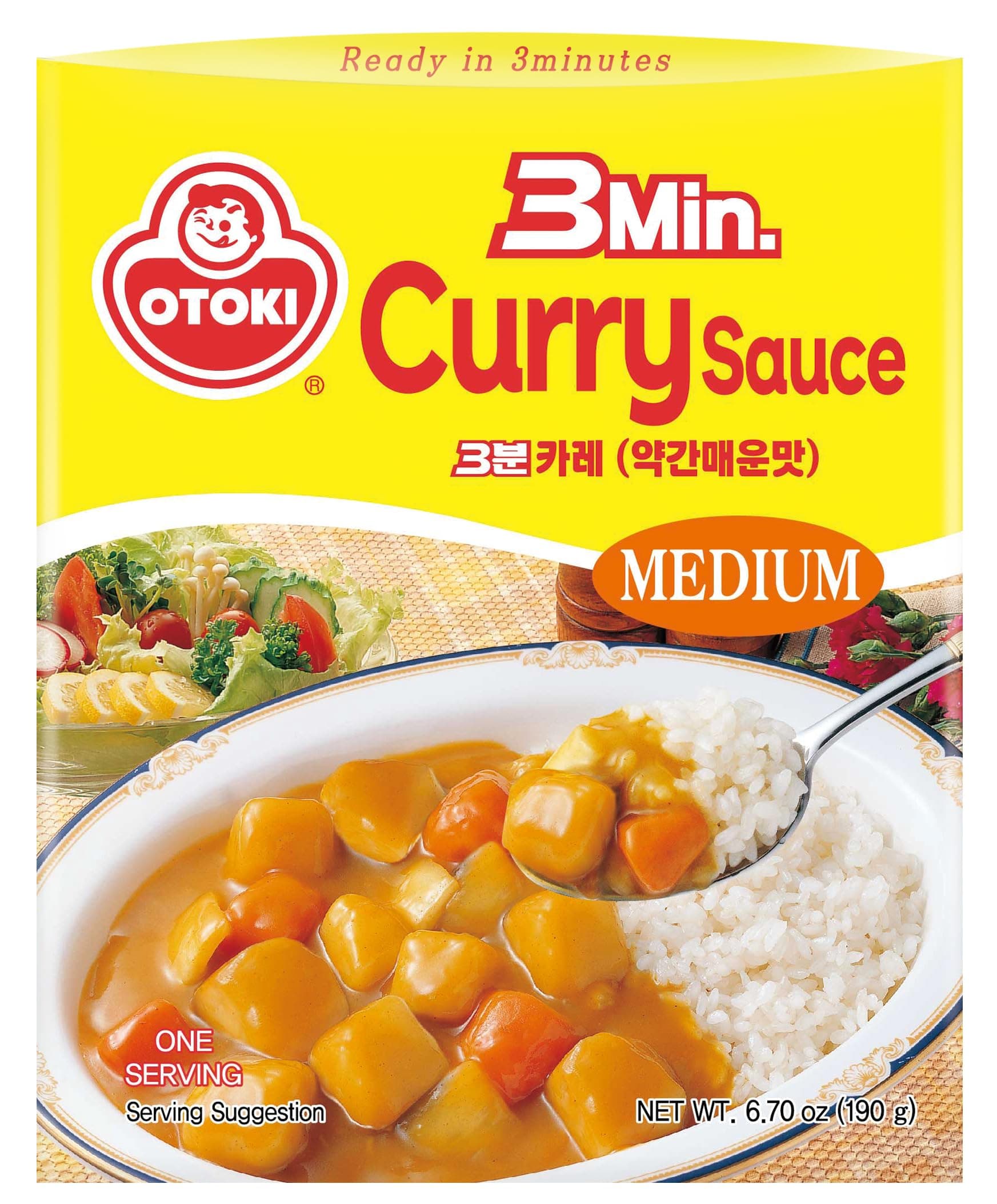 OTOKI 3-Min Curry Sauce, Medium Spicy (No Meat), Fully Cooked with Potato & Carrot, 3 Pack, 6.7 oz Each – Pour Over Meal Ready in Minutes