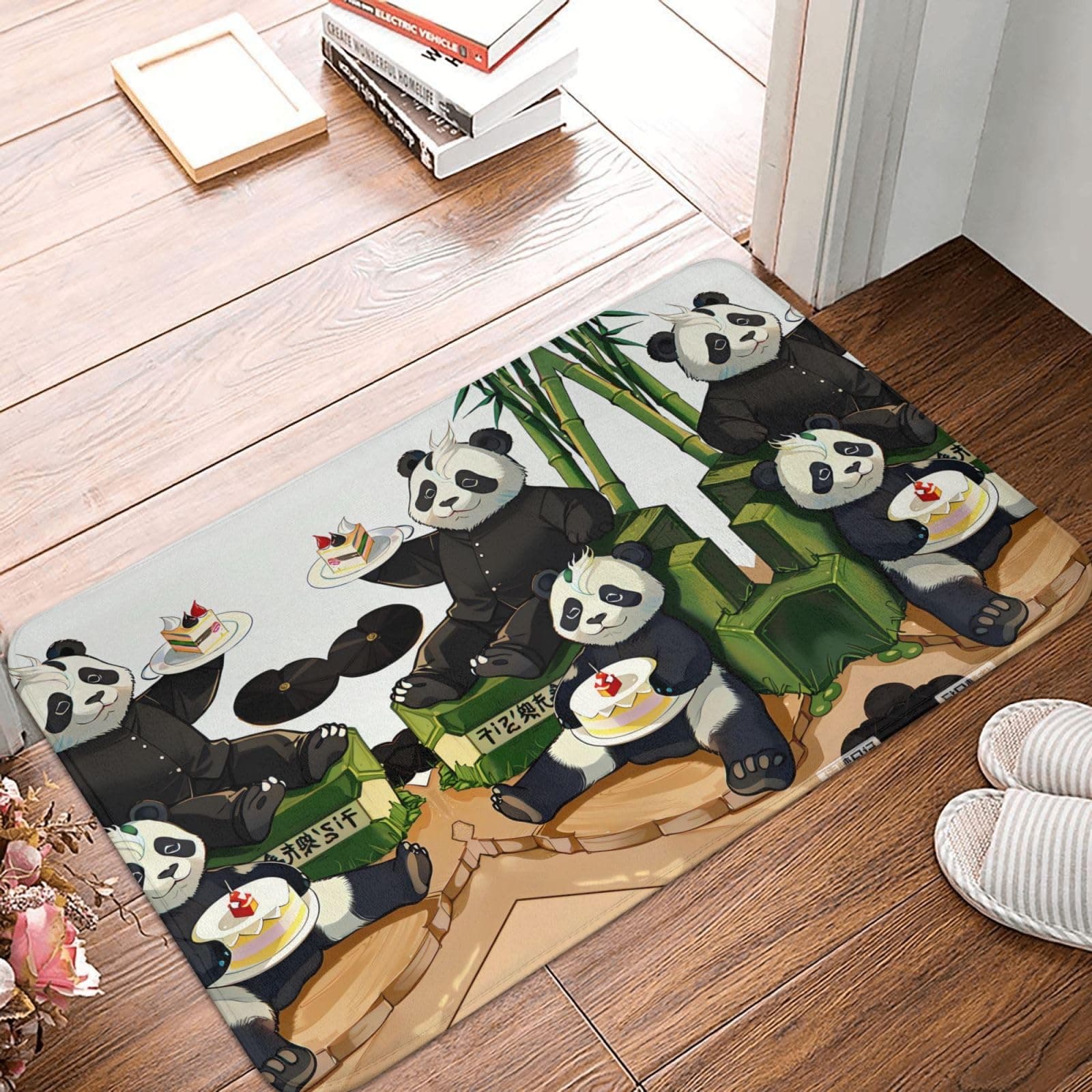 Pandas of Father and Son Patterned Rectangular Rubber Doormat, Indoor Outdoor Carpet Entrance Mat, 15.7 X 23.6 Inches