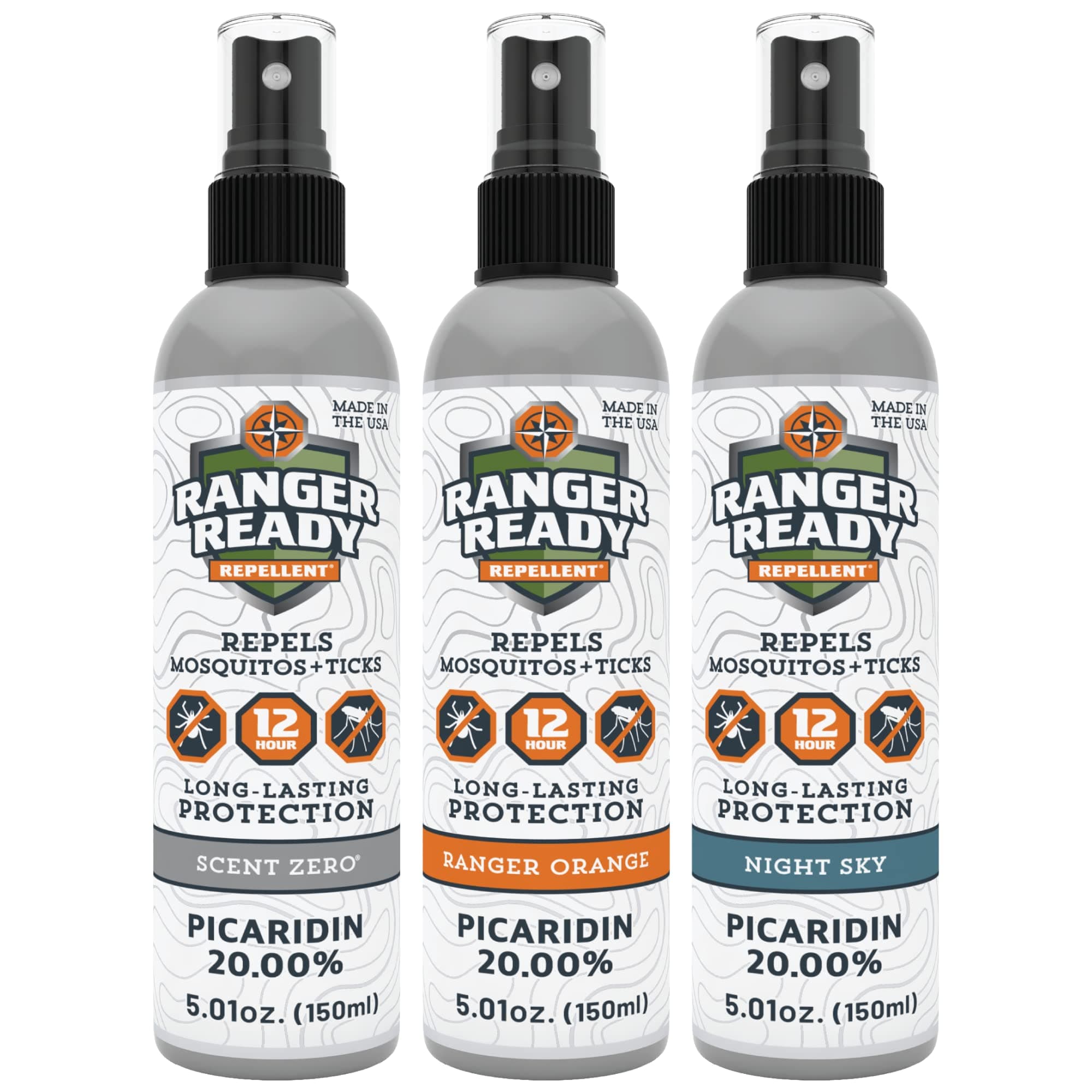 Ranger Ready Picaridin Bug Spray in Assorted Scents - 20% Picaridin Insect Repellent, Tick Spray and Mosquito Repellent - 5 oz. (Pack of 3)