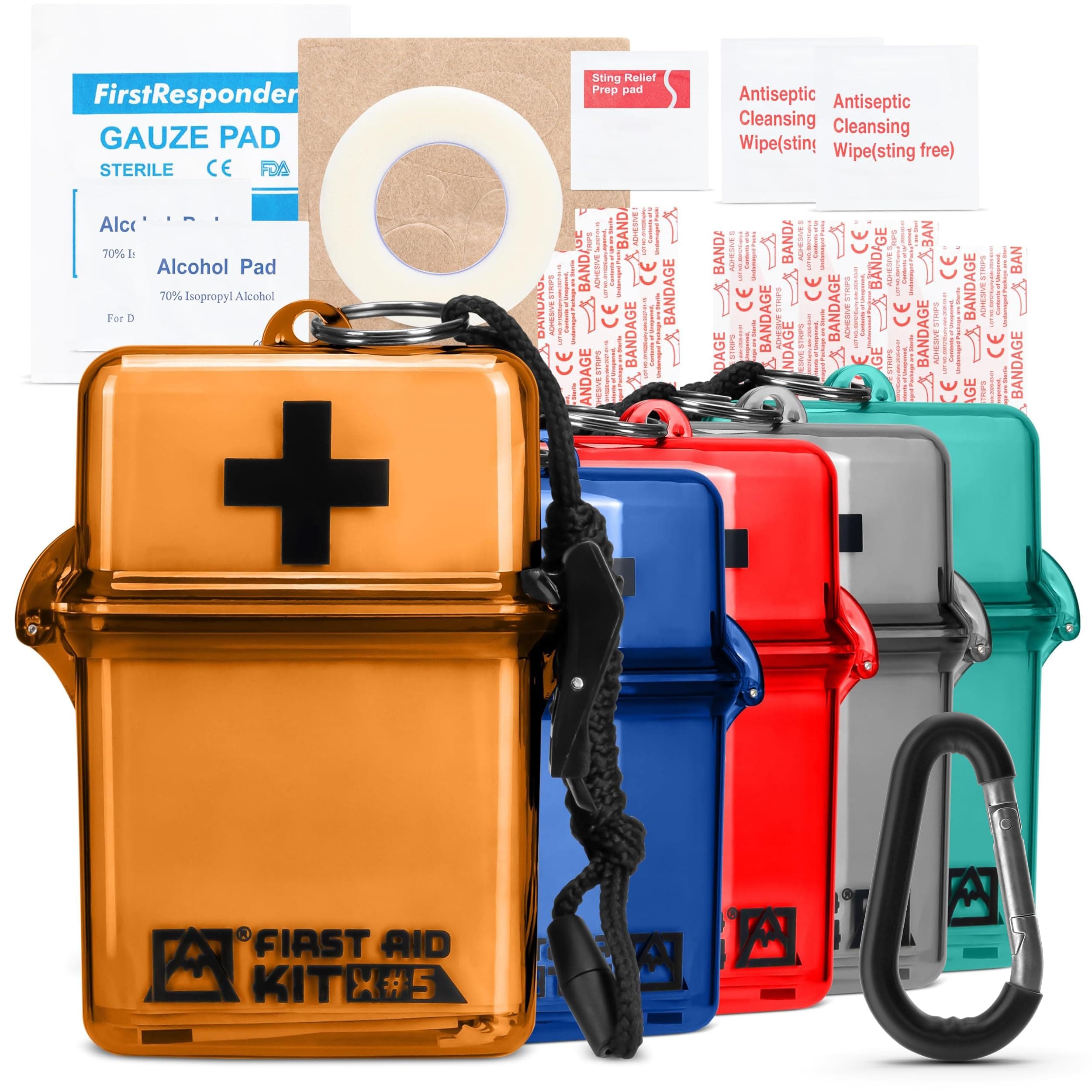 Avalanche Mini First Aid Kit, 30 Pcs Emergency Supplies Kit in Waterproof Case for Home, Car, Travel, Sports or Camping, First Aid Kit in Hard Case & Carabiner, Orange