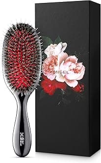 MISEL Professional Boar Bristle Hair Brush for Women and Men | Detangles All Natural Hair Types and Extensions | Reduces Breakage | Great for Wavy and Straight Hair | Salon-Approved | Medium