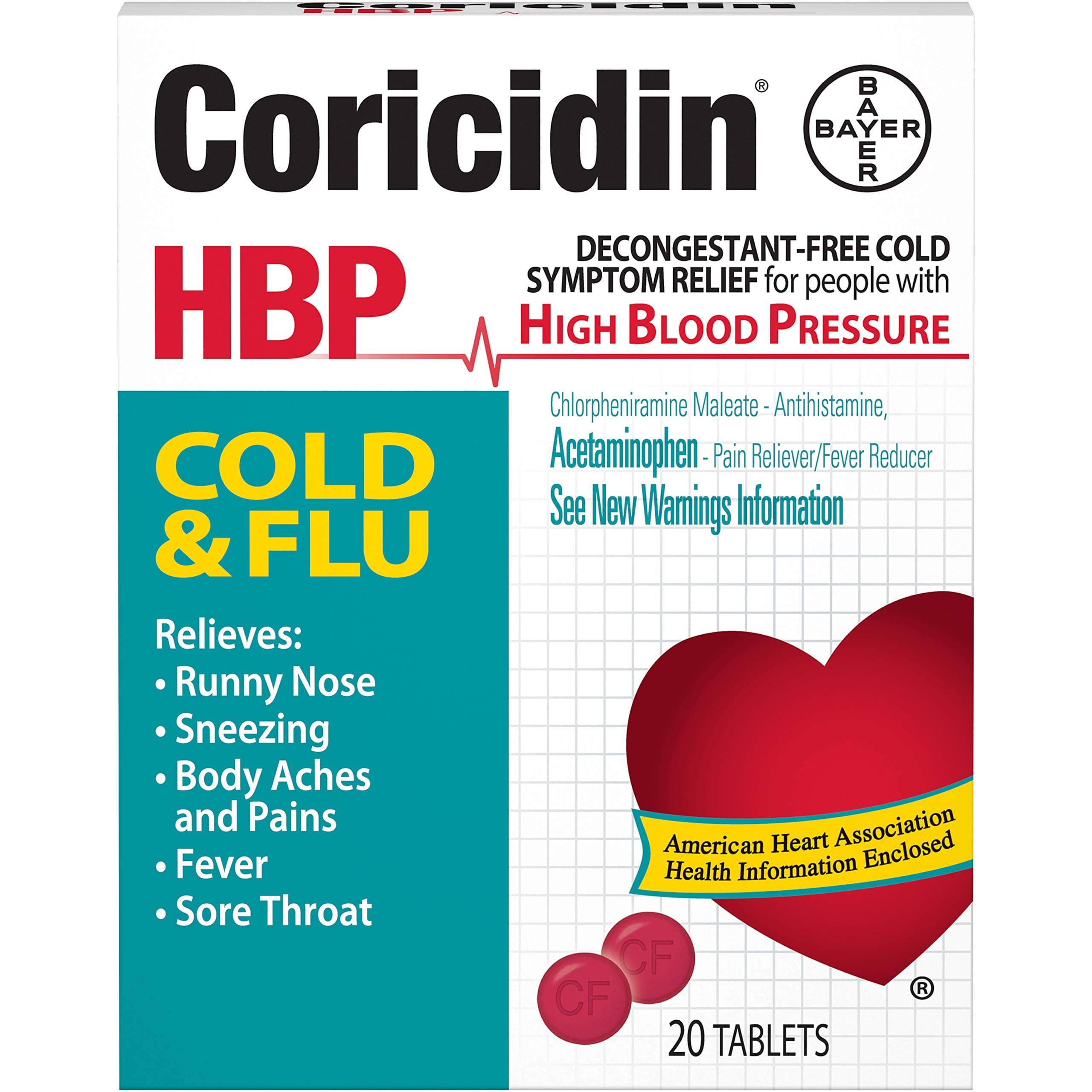 Coricidin HBPCold & Flu Tablets, 20 ea (Pack of 5)