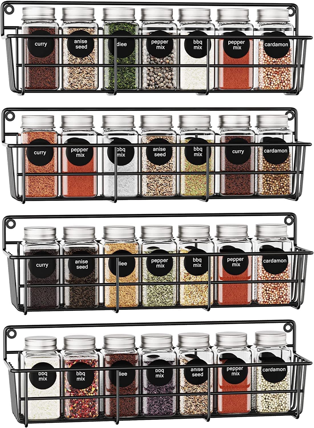 "Premium Wall-Mounted Kitchen Spice Rack Organizer - Stylish Spice Storage Shelf for Easy Access - Space-Saving Spice Rack - Ideal for Small Spaces and Pantry Organization (Pack-4)