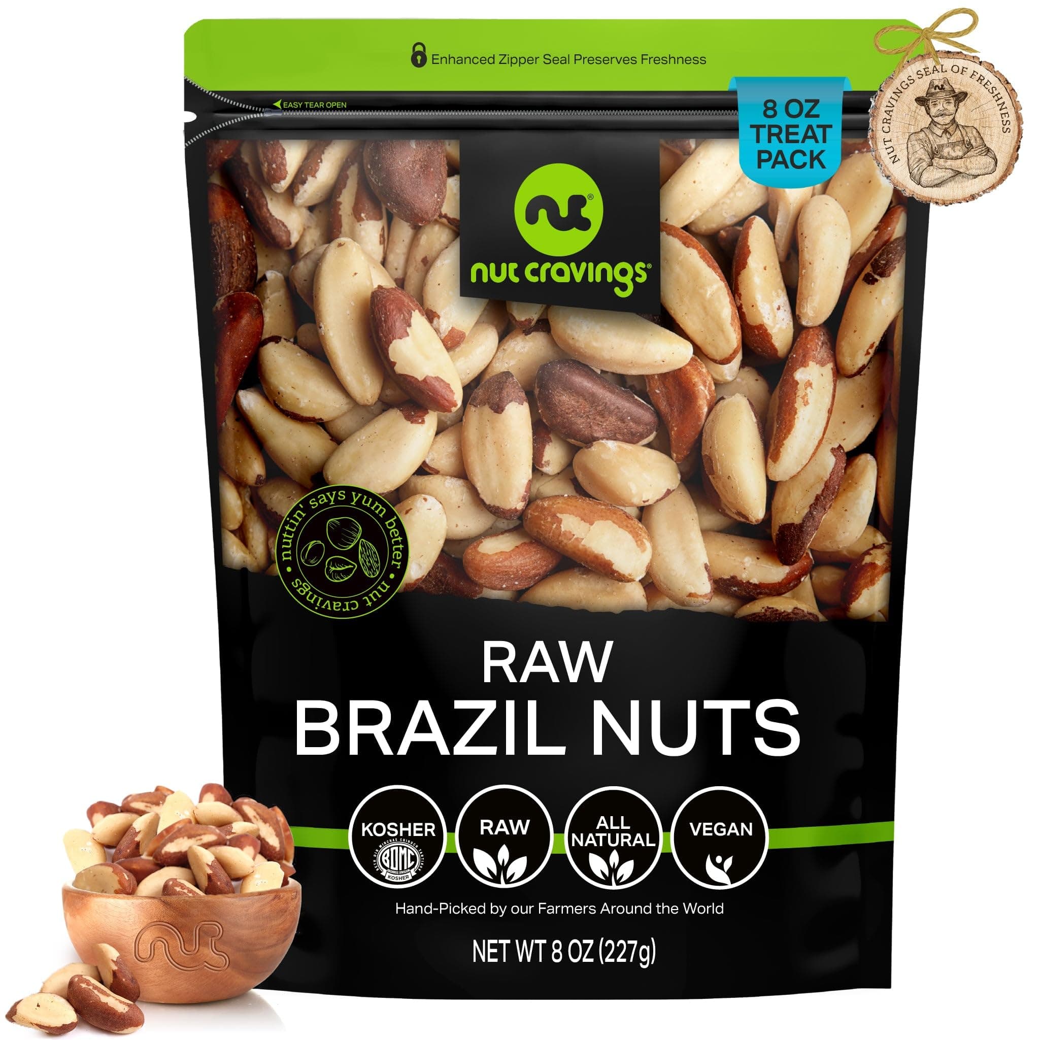 NUT CRAVINGS - Raw Brazil Nuts, Unsalted, No Shell, Whole (8oz - 1 Pack) Bulk Nuts Freshly Packed in Resealable Bag - Kosher Healthy Snack, Natural Keto Vegan -