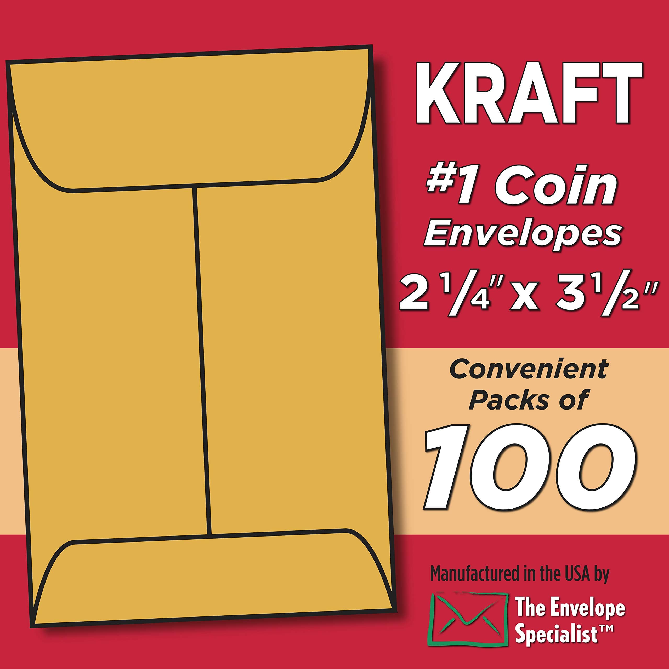 #1 Coin Envelope (2 1/4 Wide x 3 1/2 Tall) - Brown Kraft 100 ENVELOPES
