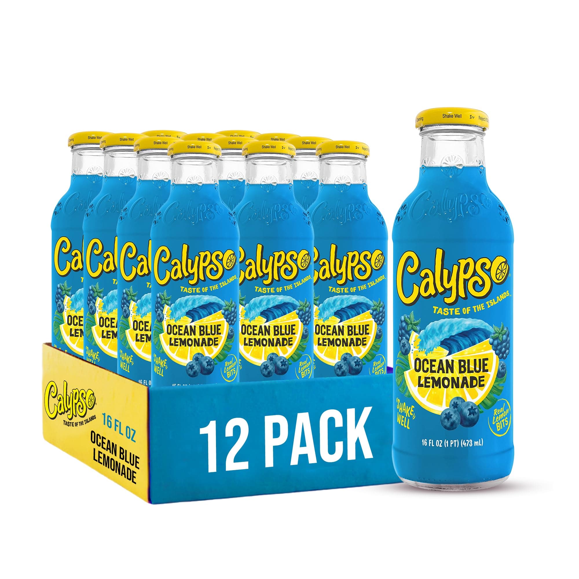 Lemonade, Ocean Blue Lemonade, Made with Real Fruit, 16 Fl Oz Glass Bottles (Pack of 12)