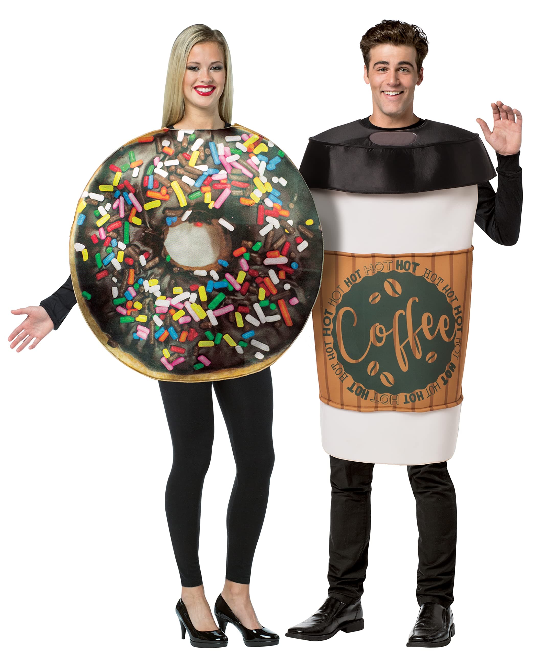 Dunk It Coffee 2 Go Cup and the Get Real Chocolate Donut 2 Pack Halloween Costume Set, Adult One Size