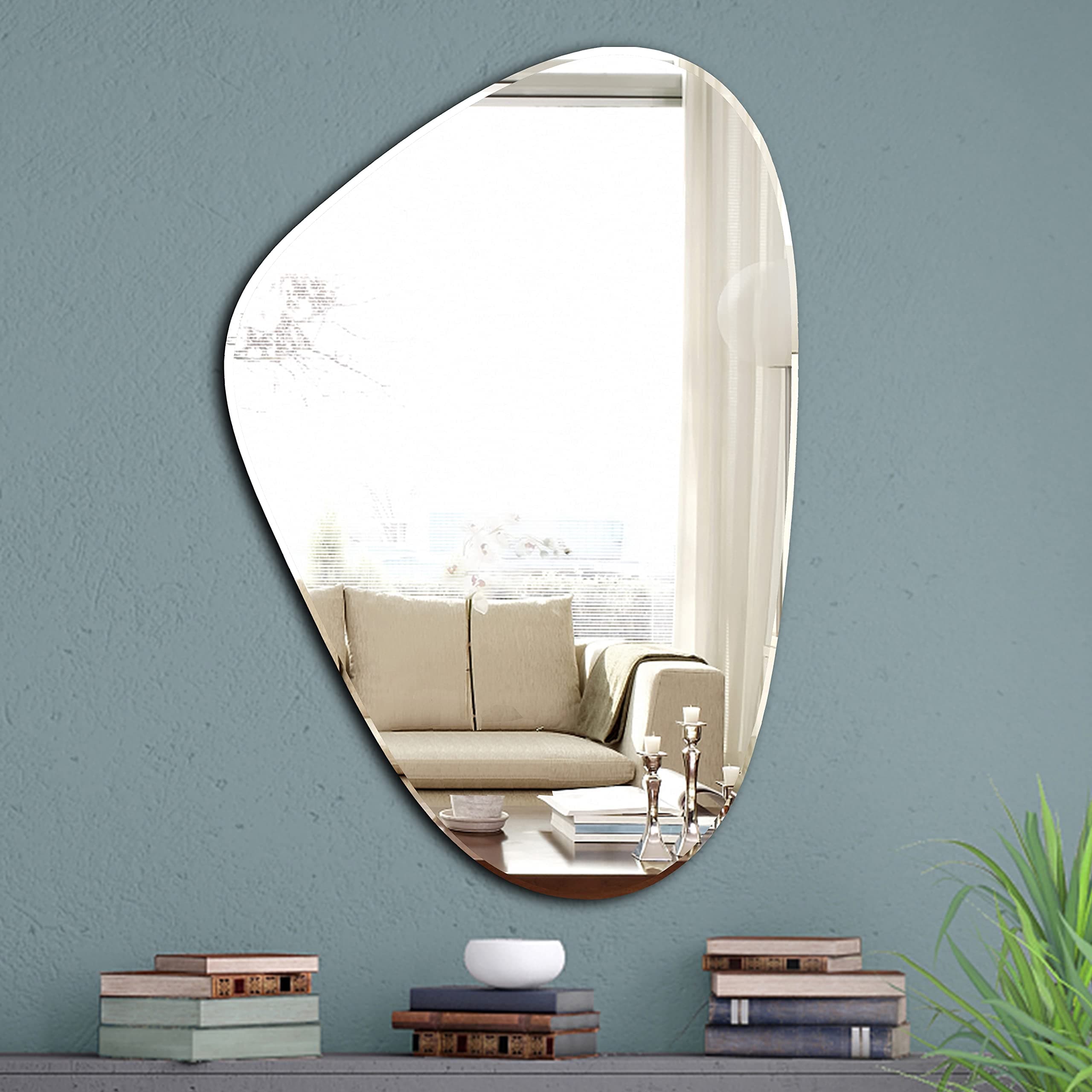 Yanliff Irregular Mirror Wall Decor.Modern Frameless Asymmetric Beveled Decorating Mirror for Wall(13.4X20inches).Silver