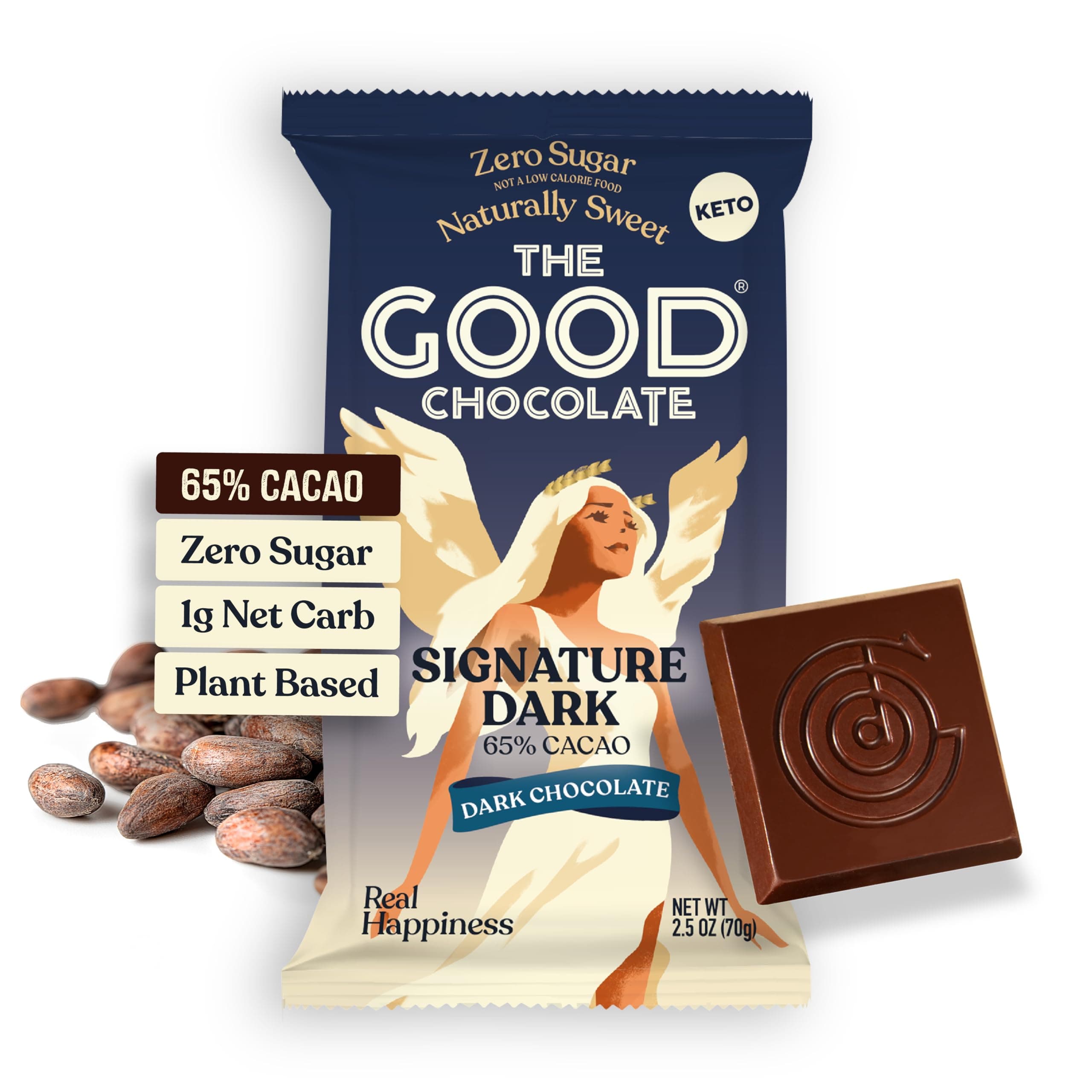 THE GOOD CHOCOLATE – Dark Chocolate Bars with Zero Sugar & Lower Net Carbs – Keto Chocolate Bar with Lower Calories, All Natural and Non-GMO Keto Snacks, 2.5 oz (2 Bars Starter Pack)