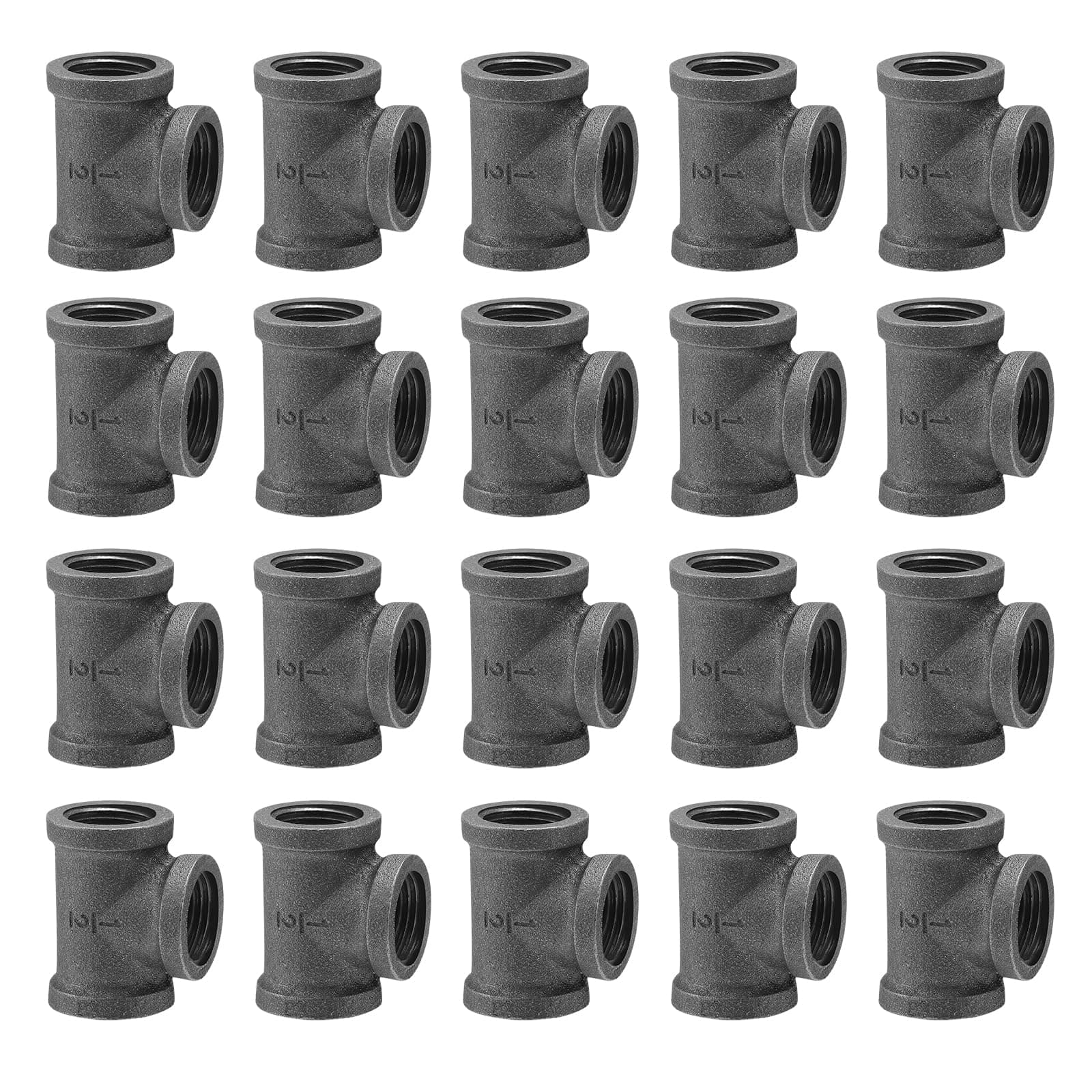 Home TZH 1/2" Pipe Fitting Tee, 20 Pack DN15 Gray Threaded Cast Malleable Iron Tee for Steampunk Vintage Shelf Bracket DIY Plumbing Pipe Decor Furniture (20, 1/2")
