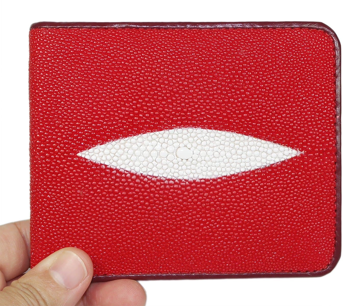 Classic Genuine Stingray Leather Bi-Fold Wallet w/ Left Flap (Red-Back Pocket)