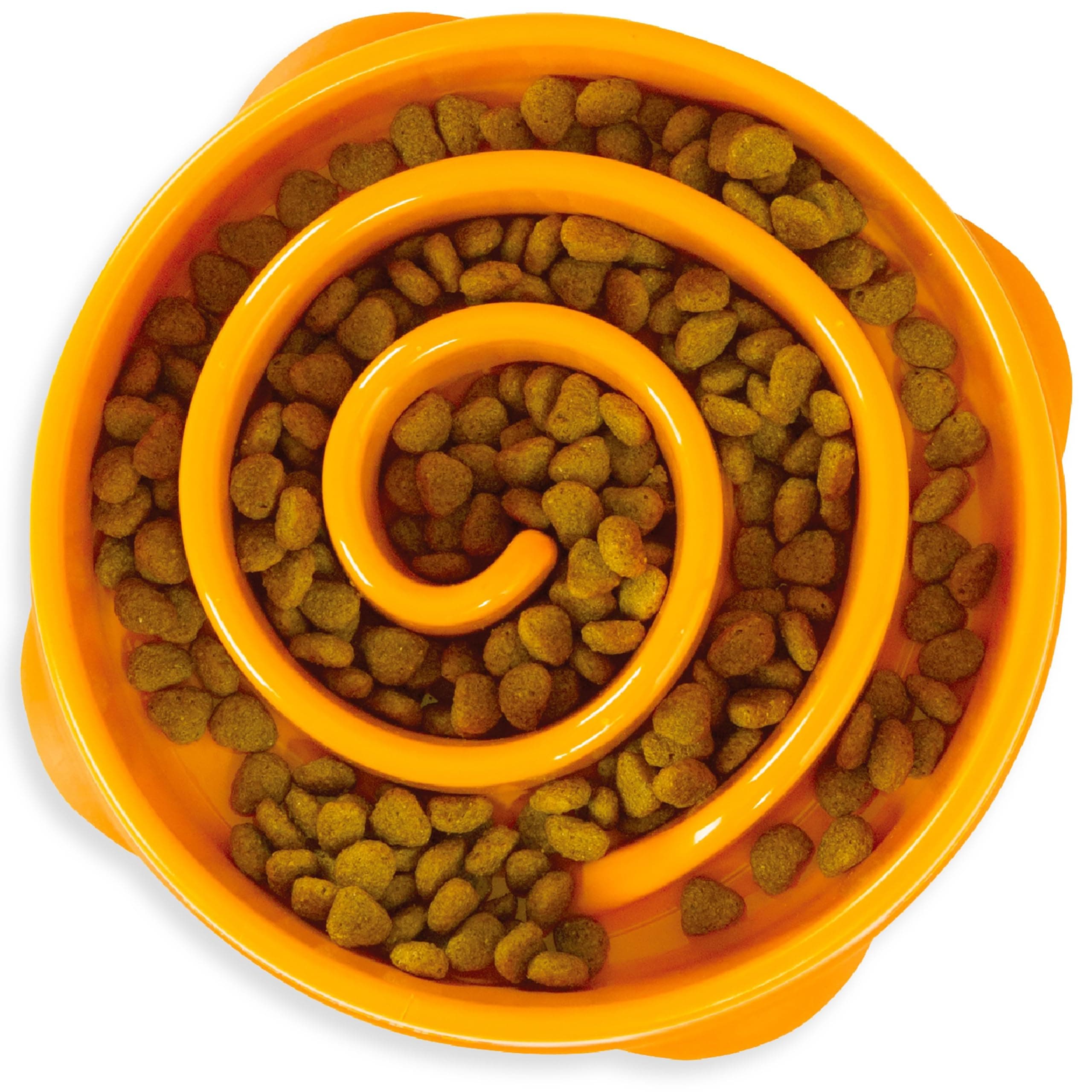 Outward Hound Fun Feeder Slo Bowl – Medium 2‑Cup Capacity, Slow Feeding, Small to Medium Dogs & Cats, Non-Slip, Orange, Swirl Pattern