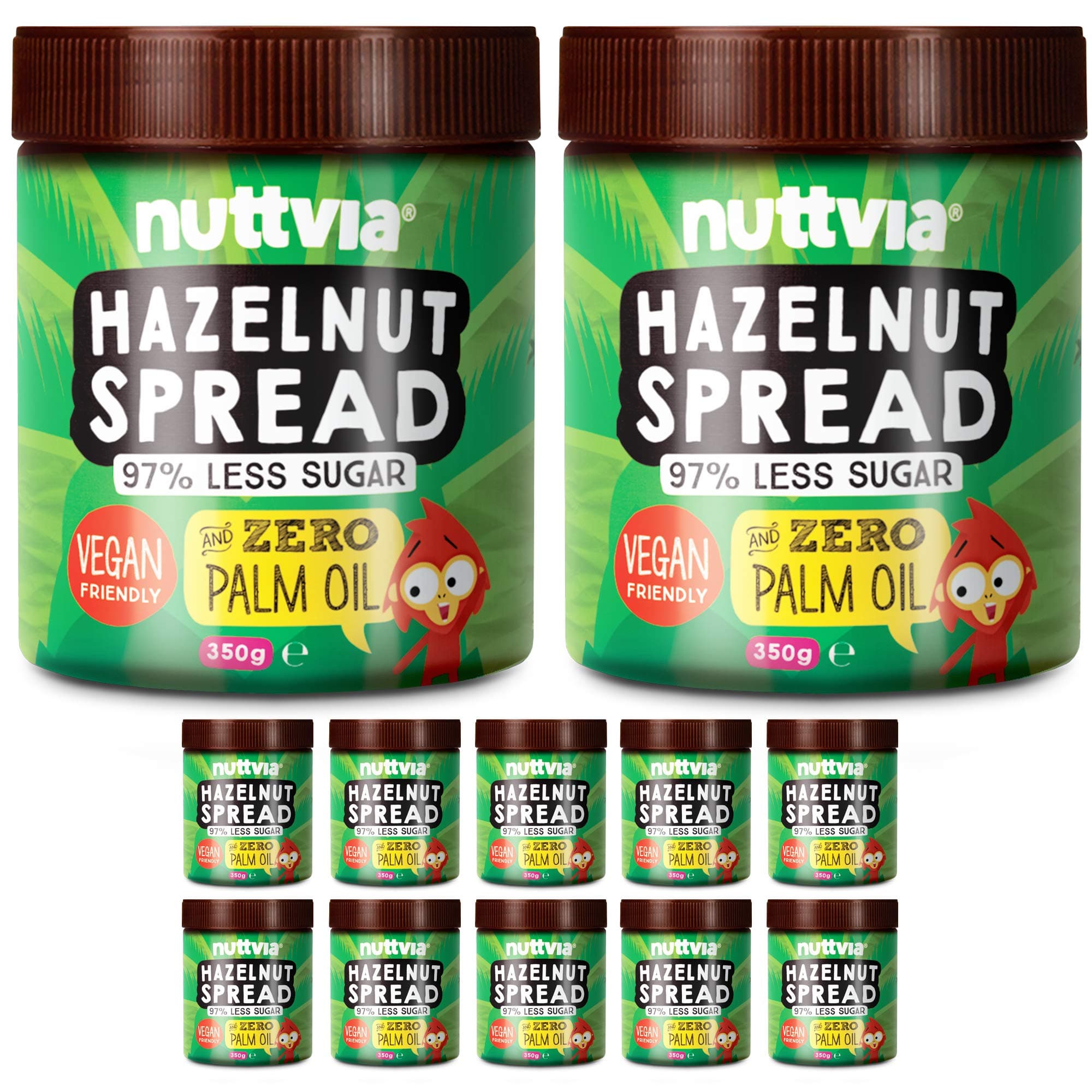 Nuttvia Hazelnut Chocolate Spread (144 oz) | Vegan Hazelnut Spread with 97% Less Sugar | Healthy Nut Butter Naturally Sweetened With Stevia | Low Sugar Chocolate & Dairy Free Spread (12 oz, 12 pack)