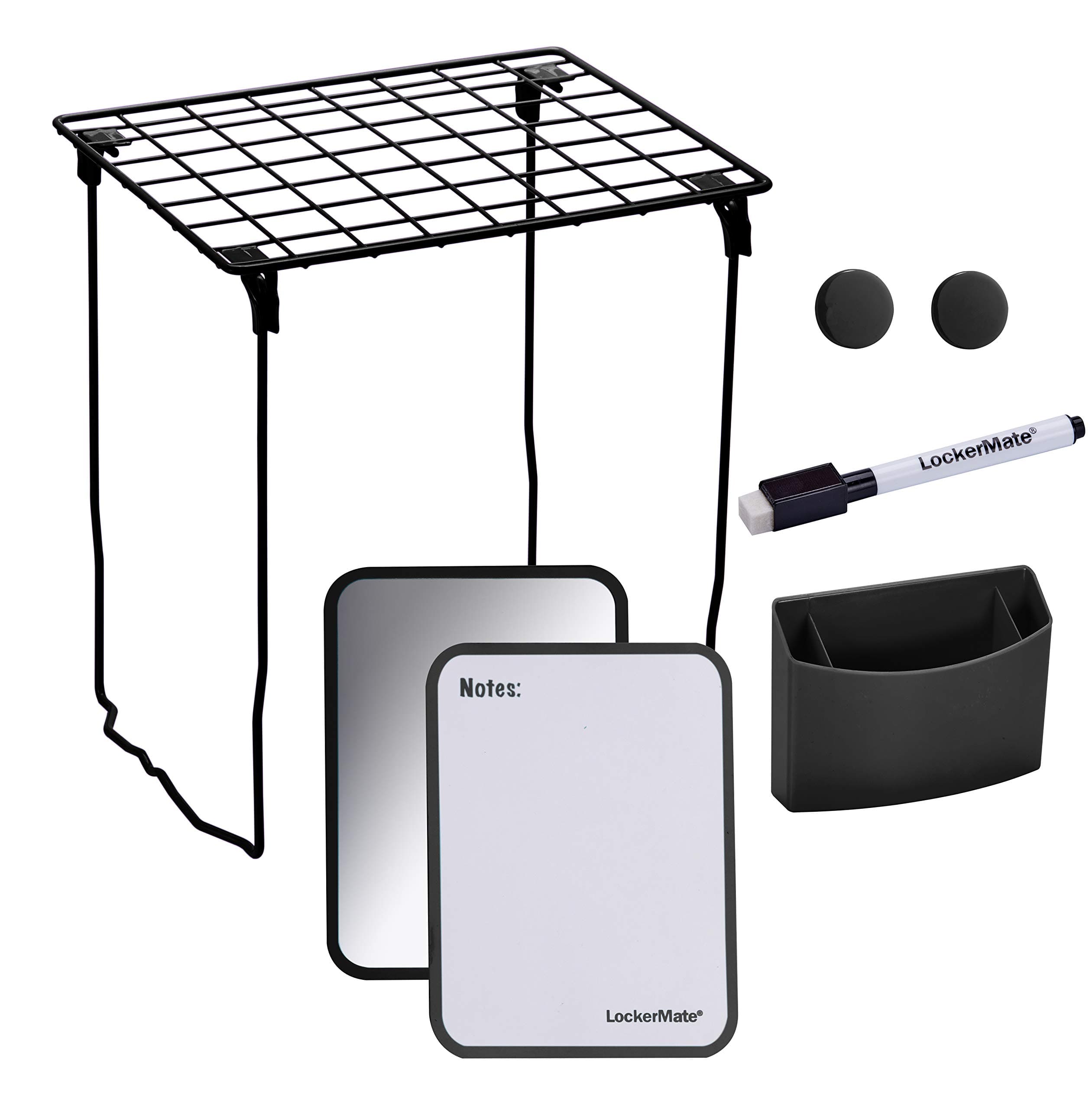 Lockermate 7 Piece Tall Wire Locker Kit with Magnets, Mirror, Dry Erase Board, Storage Cup, Dry Erase Marker School Supplies (Black)