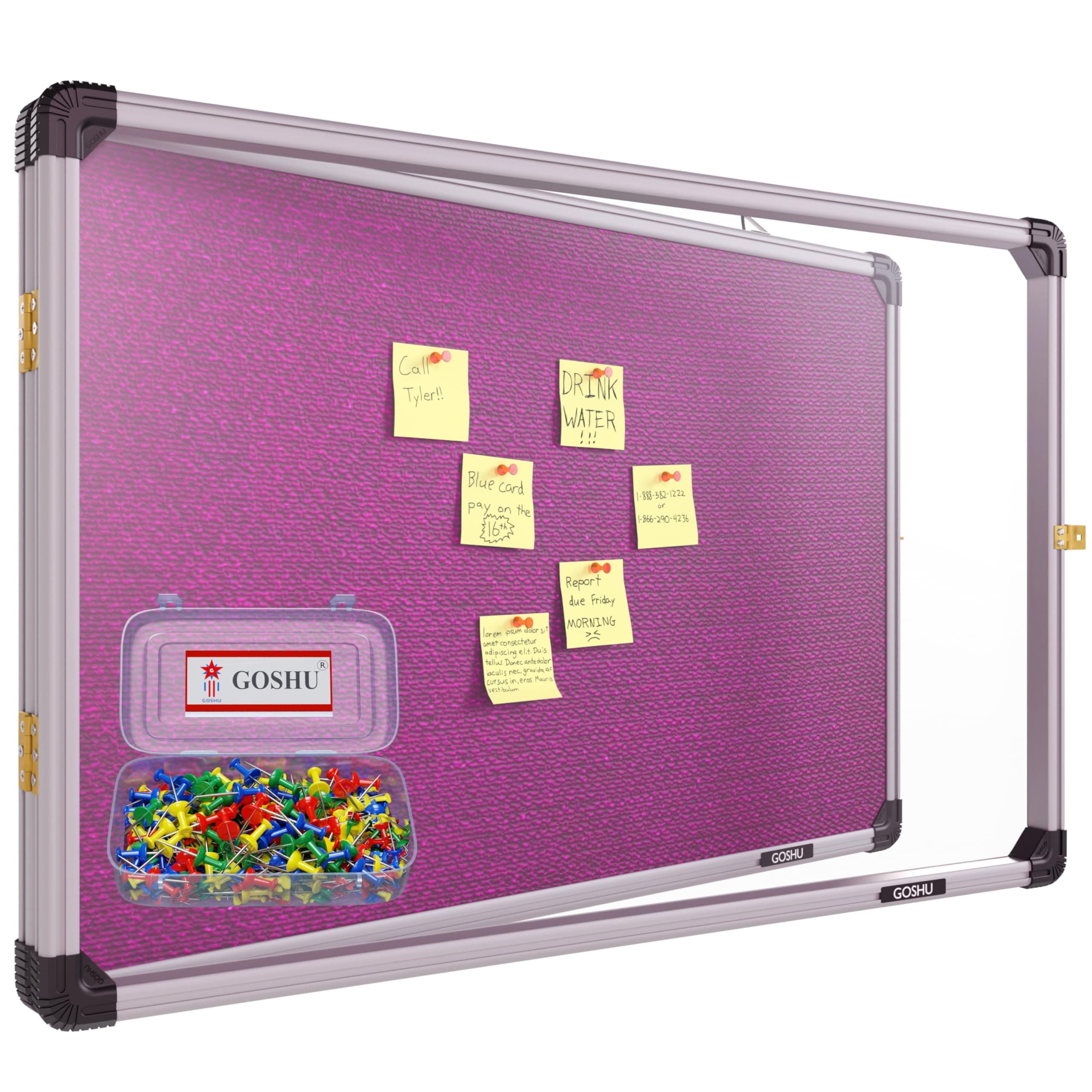 GOSHU Notice Board 1.5 feet x2 feet Shutter Board with Acrylic Cover Premium Material Pin-up Board/Bulletin Board/Display Board with 50 Push Pins for Office, School & College (1.5x2 feet, Pink)