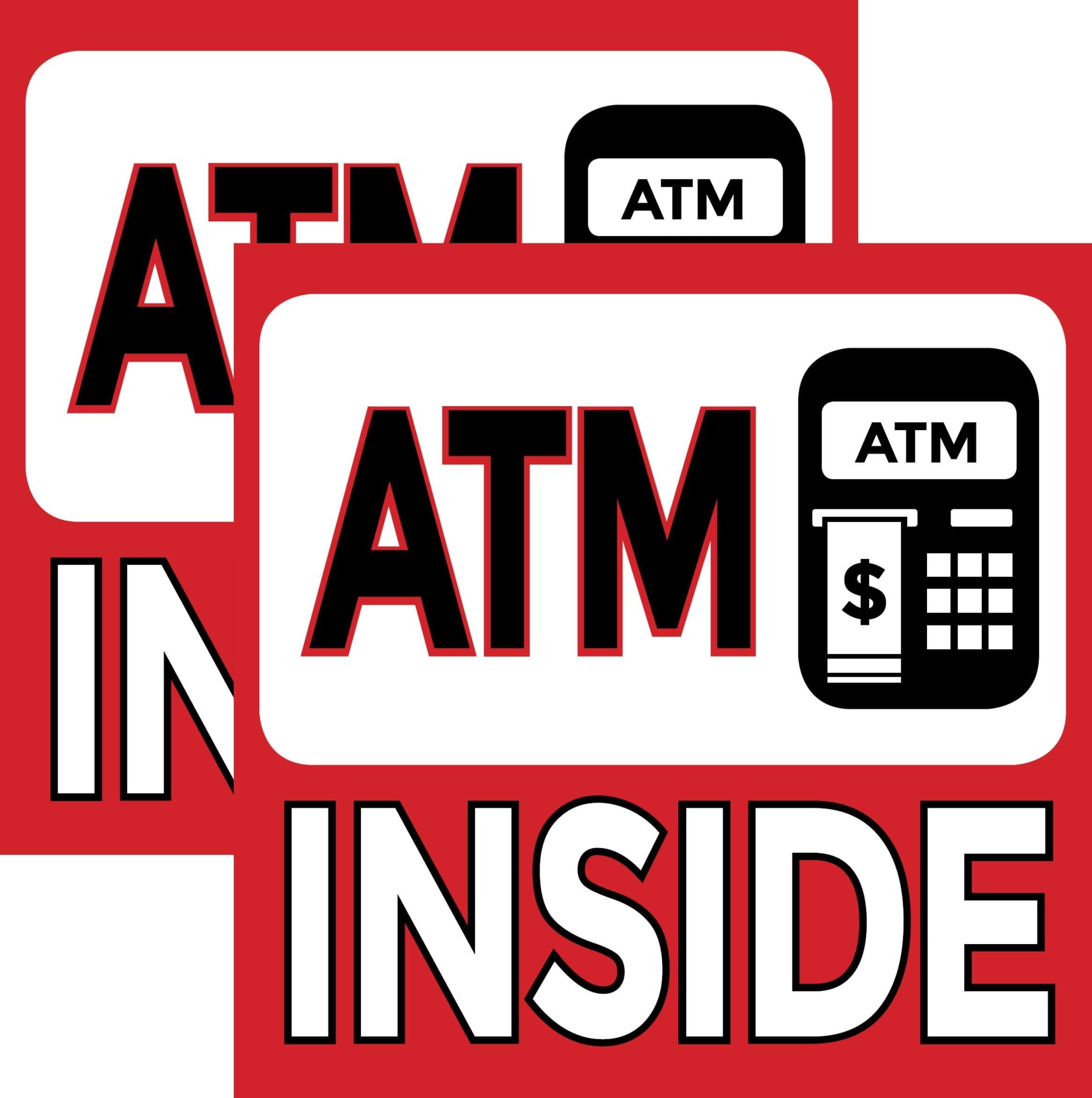 2 Pack ATM Inside Vinyl Sign, 4" x 4" Sticker Decal, Red & White, Self-Adhesive – Durable,Weather-Resistant,Clearly Marks ATM Location for Easy Access