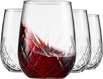 Wine Glasses Stemless Goblet Beverage Cups, Italian Made - Dublin Collection, 16oz, Set of 4