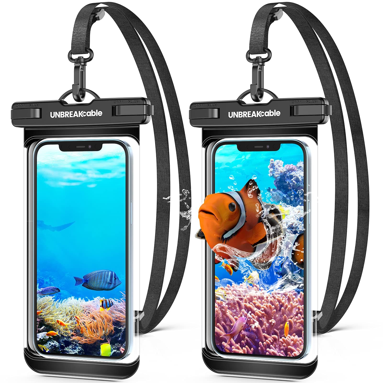 UNBREAKcable Waterproof Phone Pouch-2 Pack IPX8 Waterproof Phone Case for iPhone 16 15 14 13 12 11 Pro Max & Samsung S25 S24 S23-Dry Bag & Travel Essentials for Beach, Pool, Kayak & Cruise-7" Black