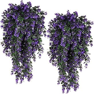 RECUTMS Artificial Plants Indoor Eucalyptus Hanging Outdoors Greenery Stems Outdoor Faux,4 Bundles for Home Kitchen Decor (Violet)