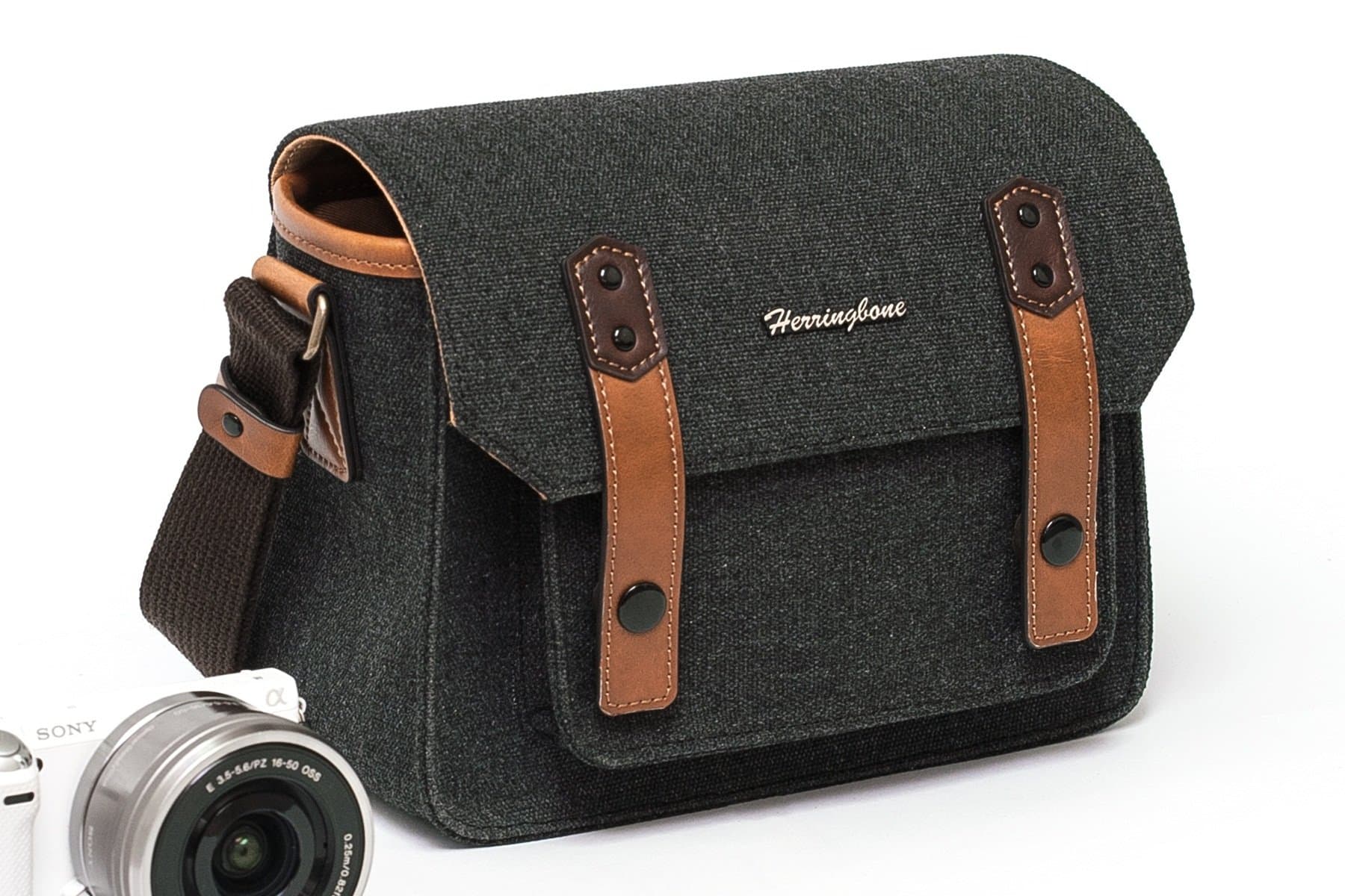 Herringbone Camera Bag DSLR Case Papas Pocket Small Messenger Bag Season III H1957 Charcoal